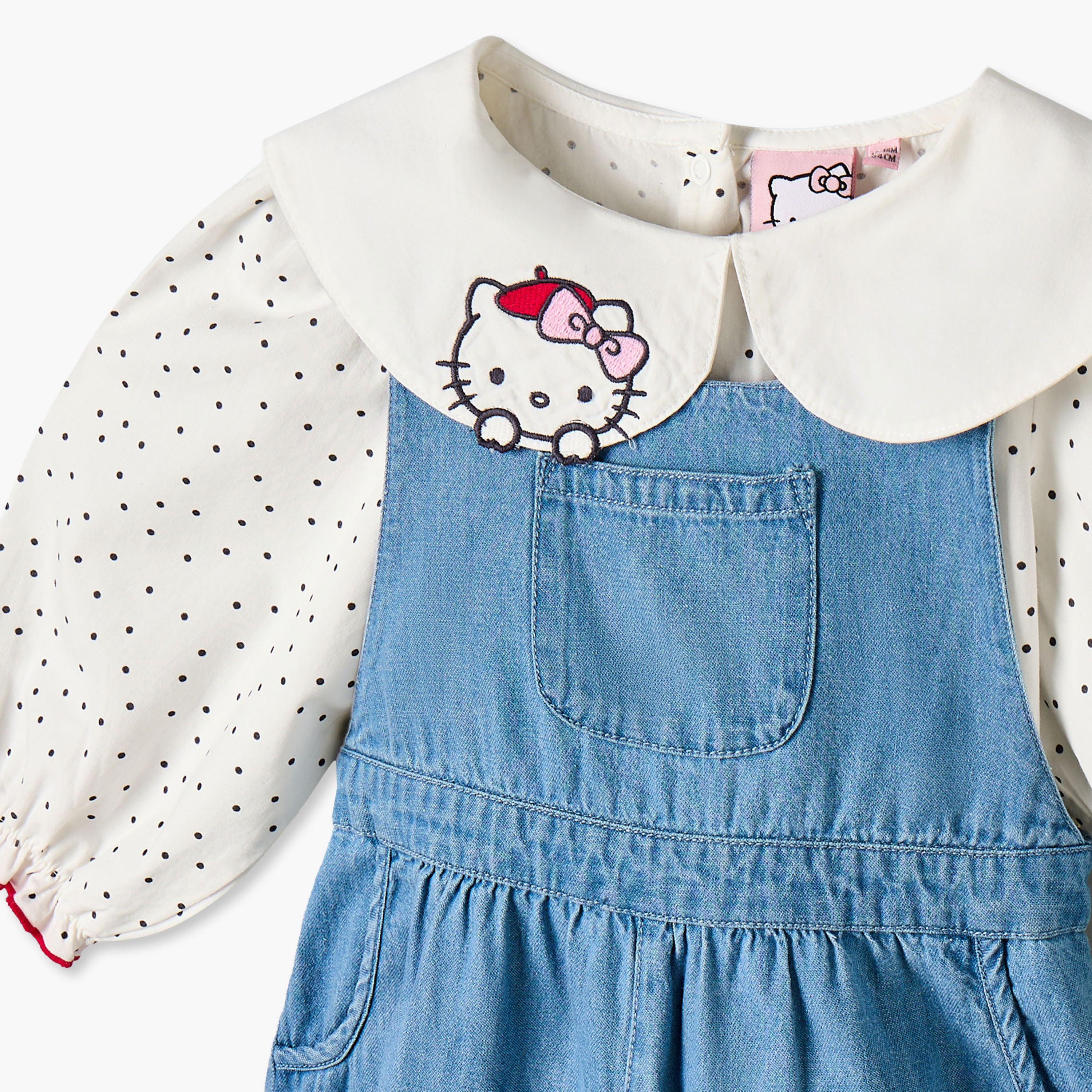 طقم بلوزة بياقة بيتر بان بأكمام طويلة ودنغري بطبعات هالو كيتي من سانريو-baby-girls-clothing-setsandcoords-image-6
