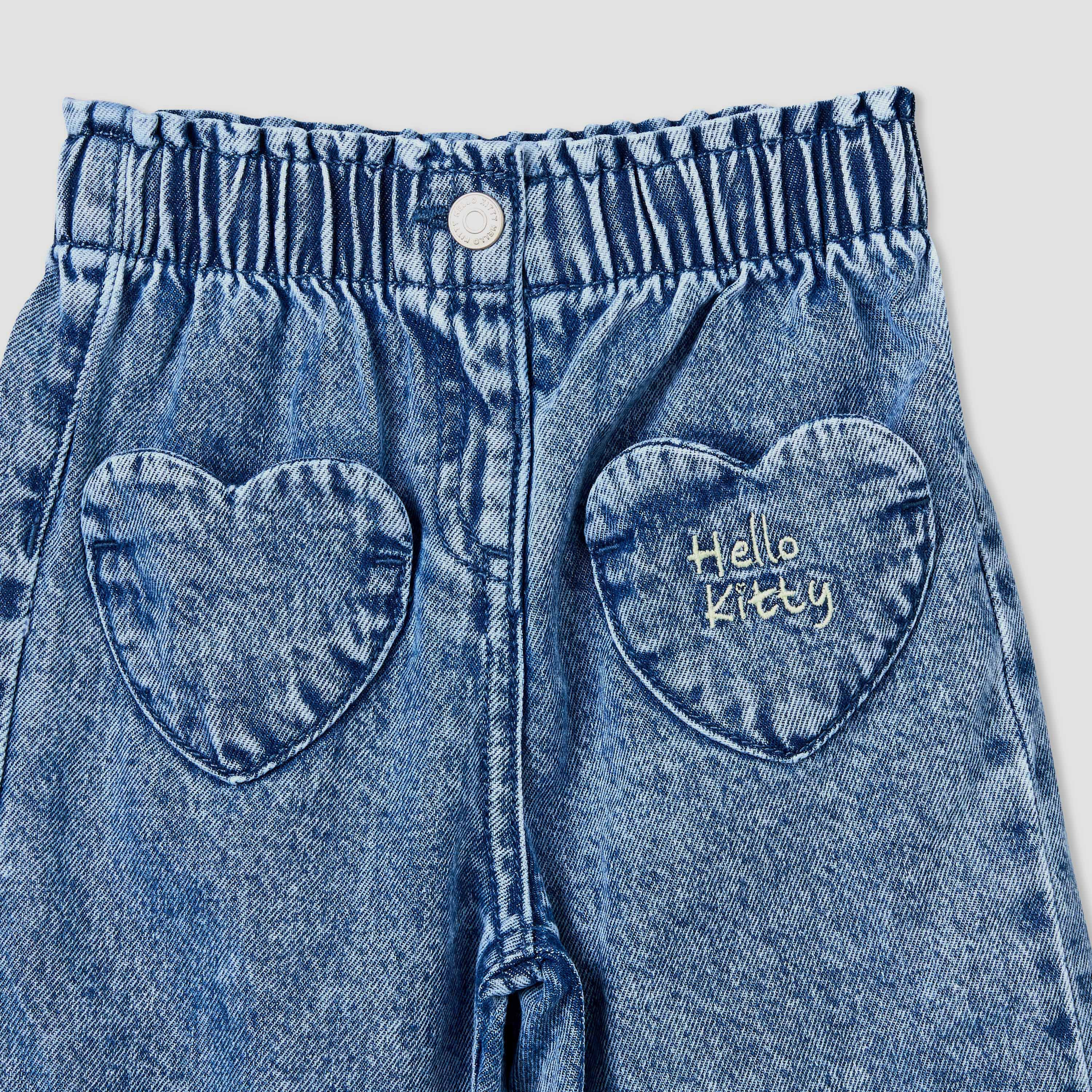 بنطلون جينز بخصر مطاطي وطبعة هلو كيتي من سانريو-baby-girls-clothing-bottoms-jeans-image-4