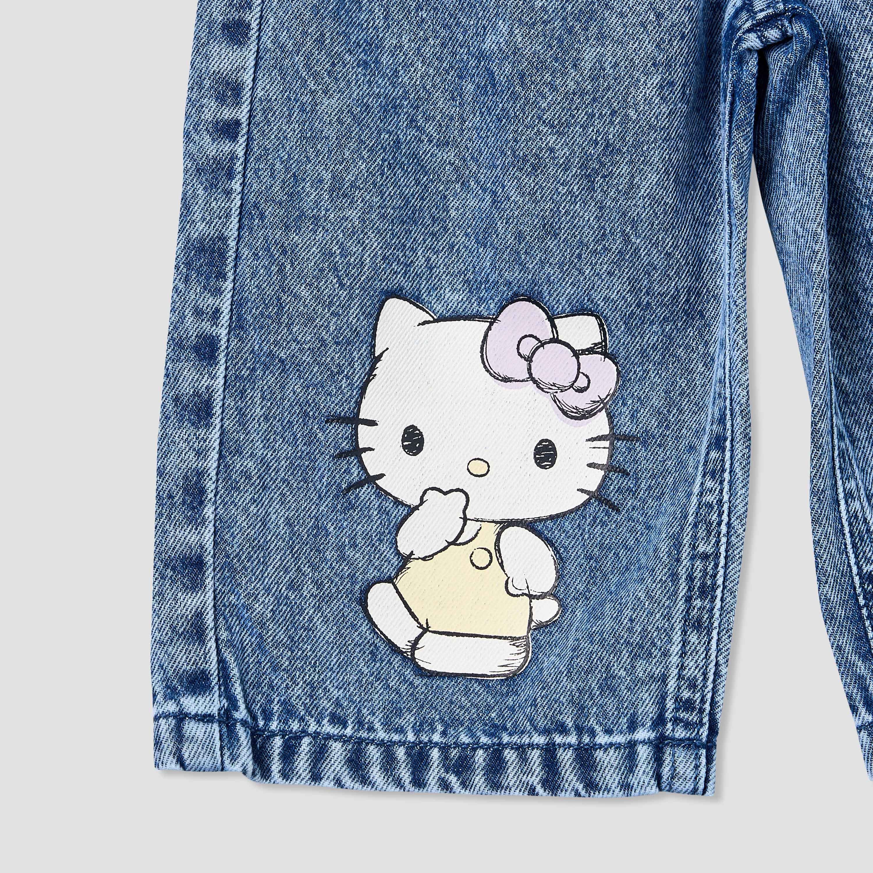 بنطلون جينز بخصر مطاطي وطبعة هلو كيتي من سانريو-baby-girls-clothing-bottoms-jeans-image-5