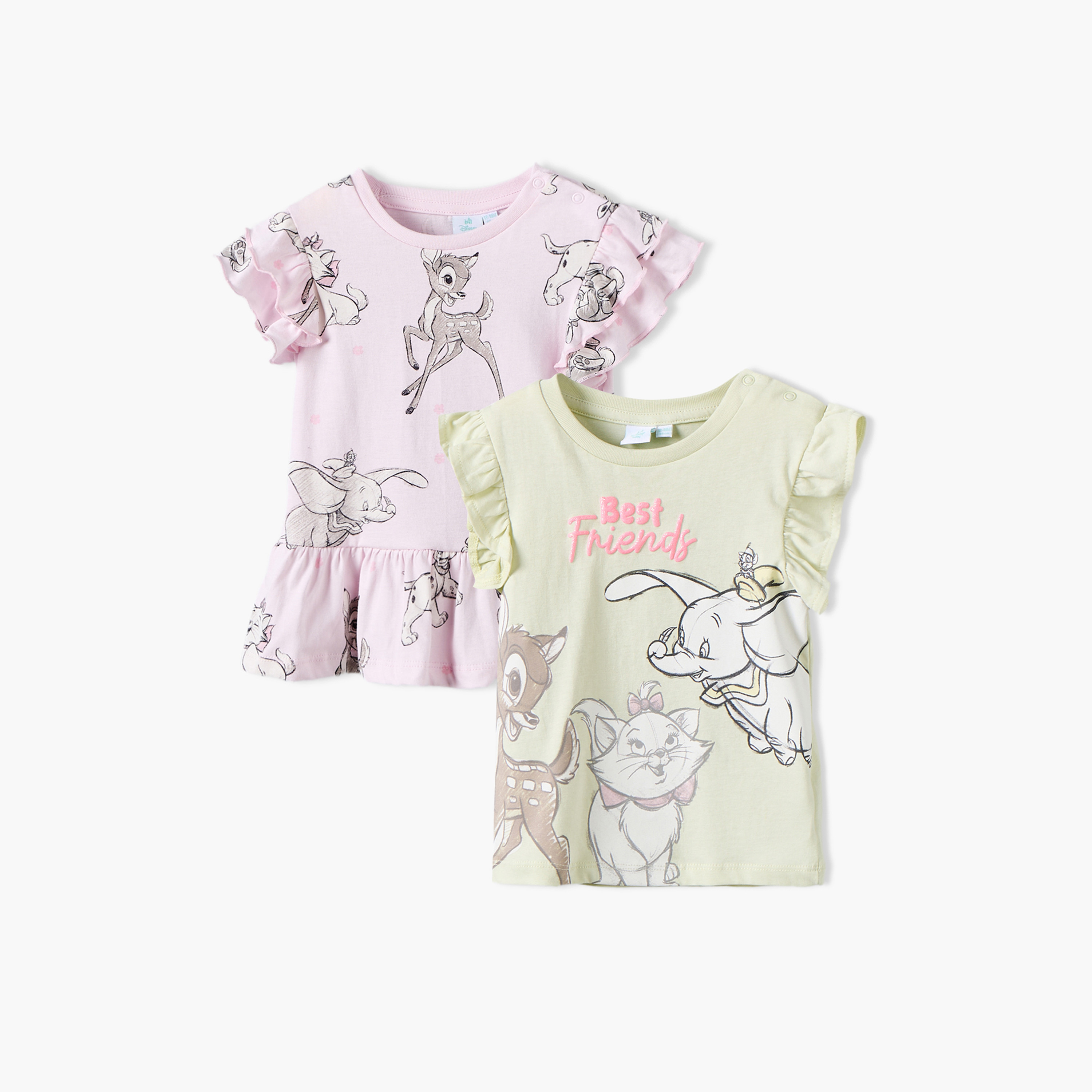 Pack of 2 Disney Crew Neck Sleeveless T-shirt with Marie Print-baby-girls-clothing-tshirts-image-1