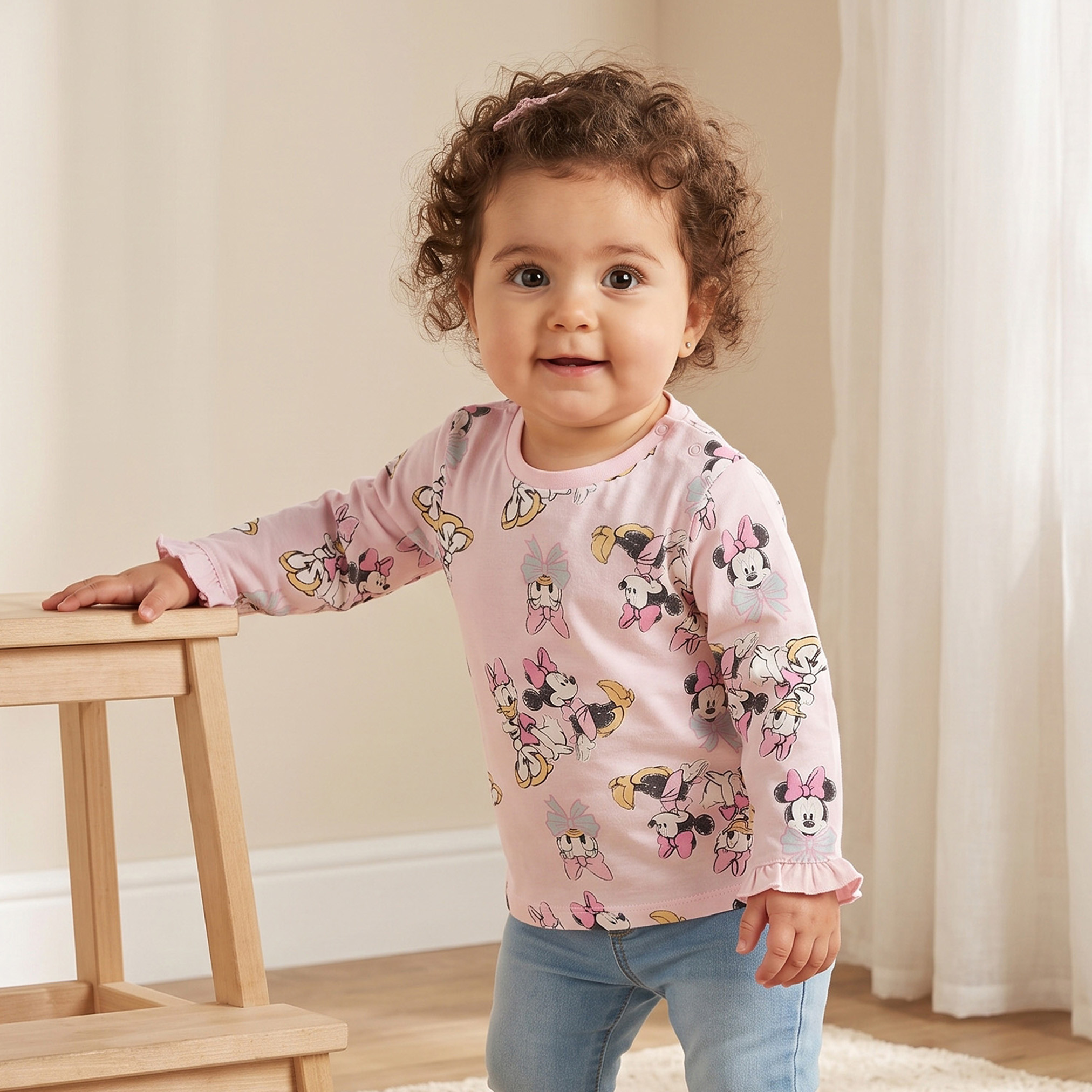 طقم تيشيرتات بياقة مستديرة وأكمام طويلة بطبعة ميني ماوس وديزي من ديزني - قطعتين-baby-girls-clothing-tshirts-image-2