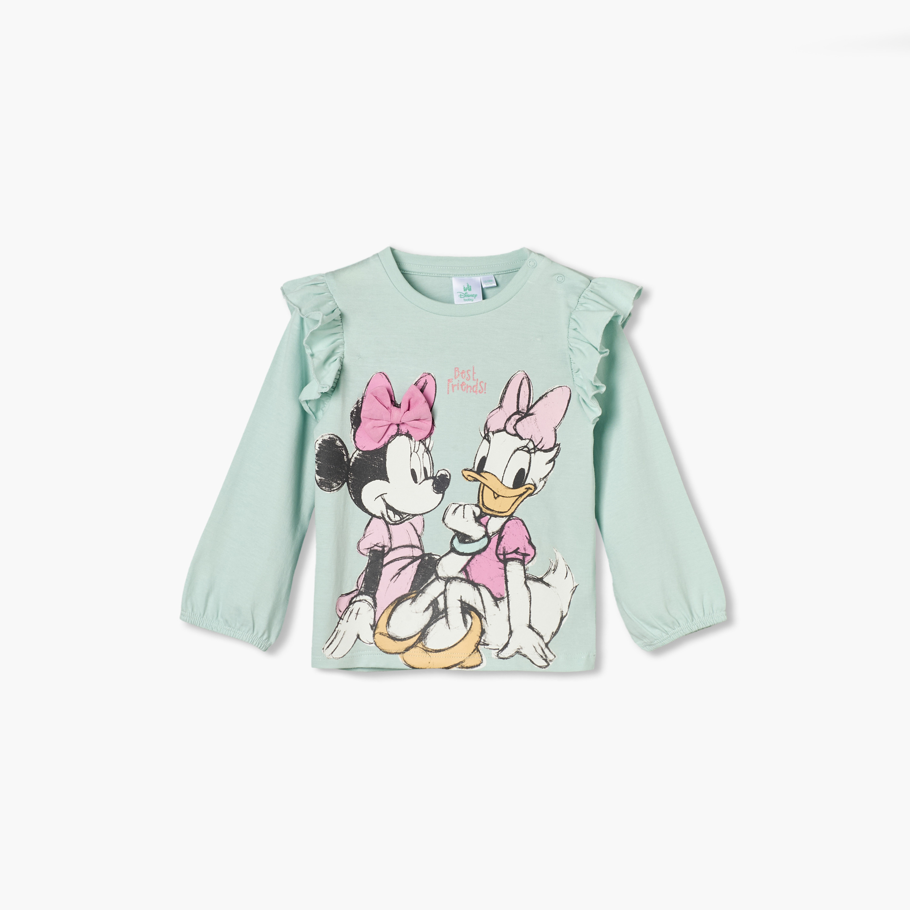 طقم تيشيرتات بياقة مستديرة وأكمام طويلة بطبعة ميني ماوس وديزي من ديزني - قطعتين-baby-girls-clothing-tshirts-image-3
