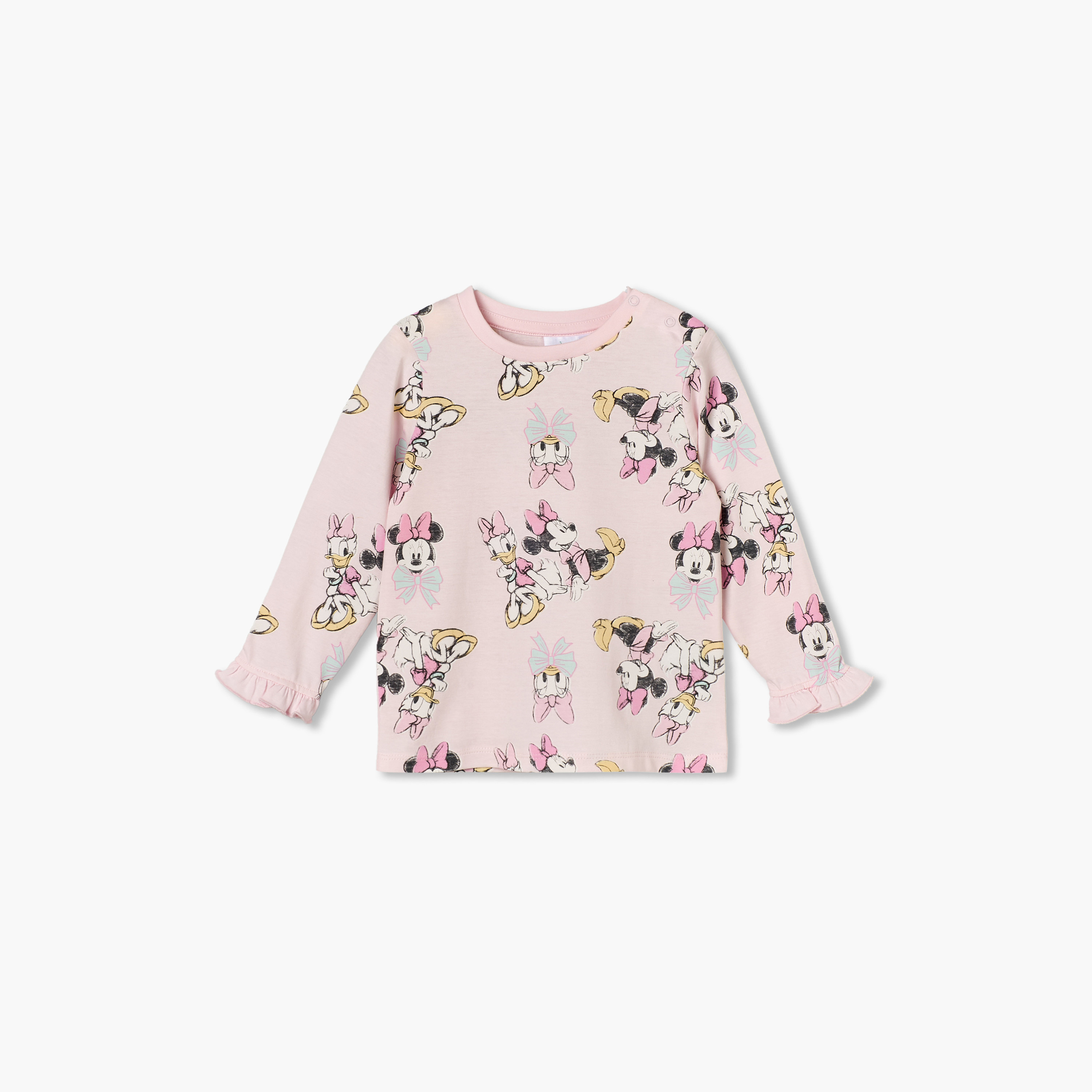 طقم تيشيرتات بياقة مستديرة وأكمام طويلة بطبعة ميني ماوس وديزي من ديزني - قطعتين-baby-girls-clothing-tshirts-image-4