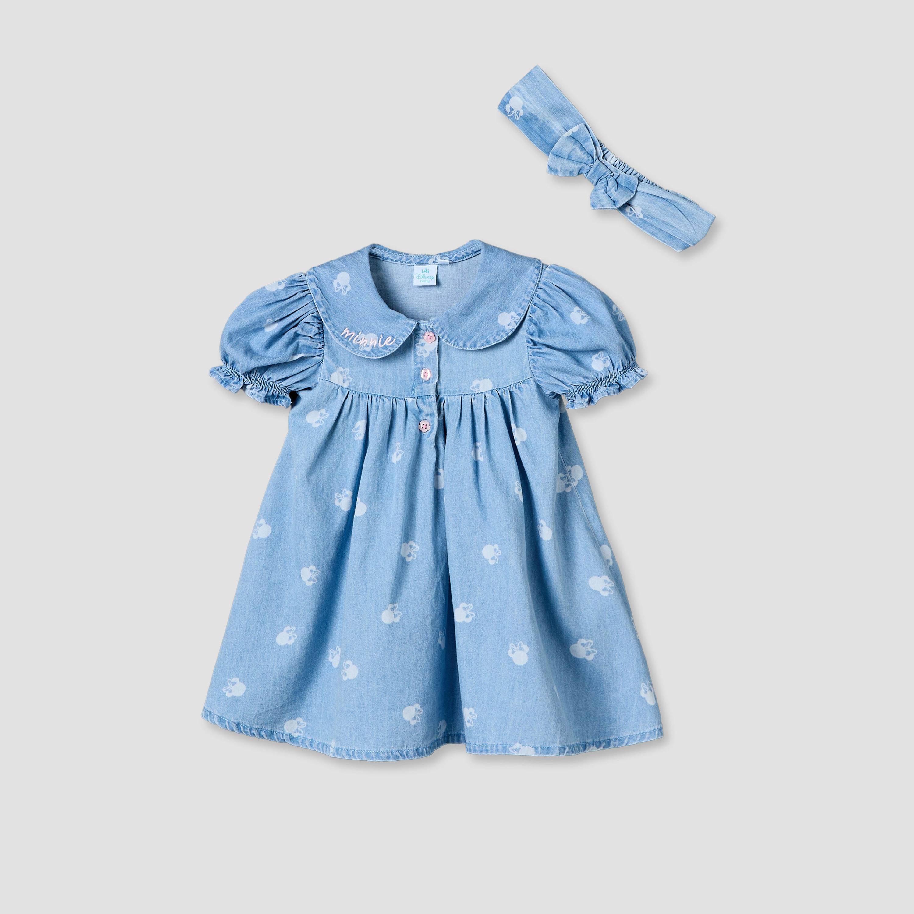 Disney Peter Pan Collar Short Sleeves Knee Length Dress with Minnie Mouse Print-baby-girls-clothing-dressesandjumpsuits-image-1