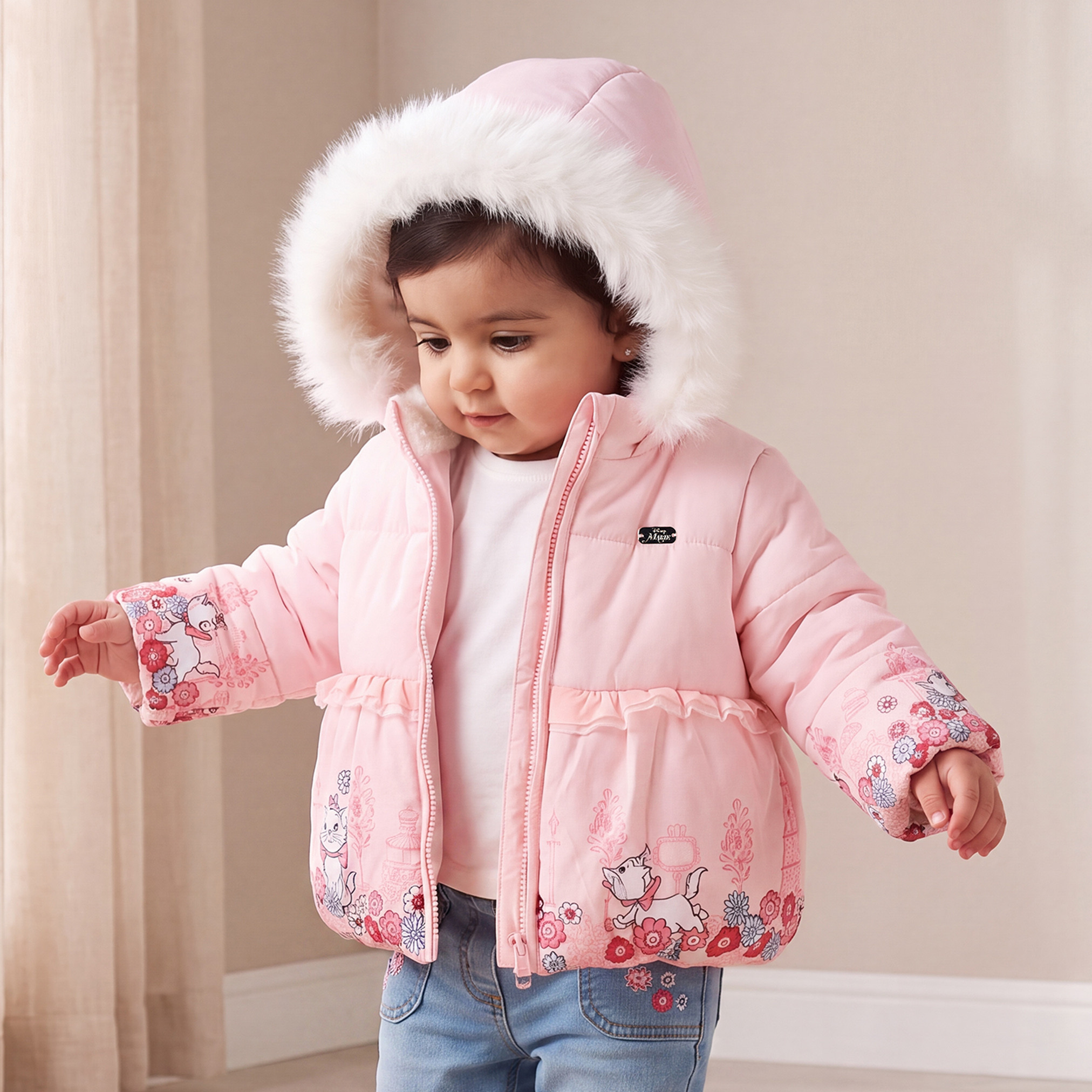 جاكيت منفوخ بفرو صناعي وقبعة من ديزني-baby-girls-clothing-winterwear-jacketsandcoats-image-1