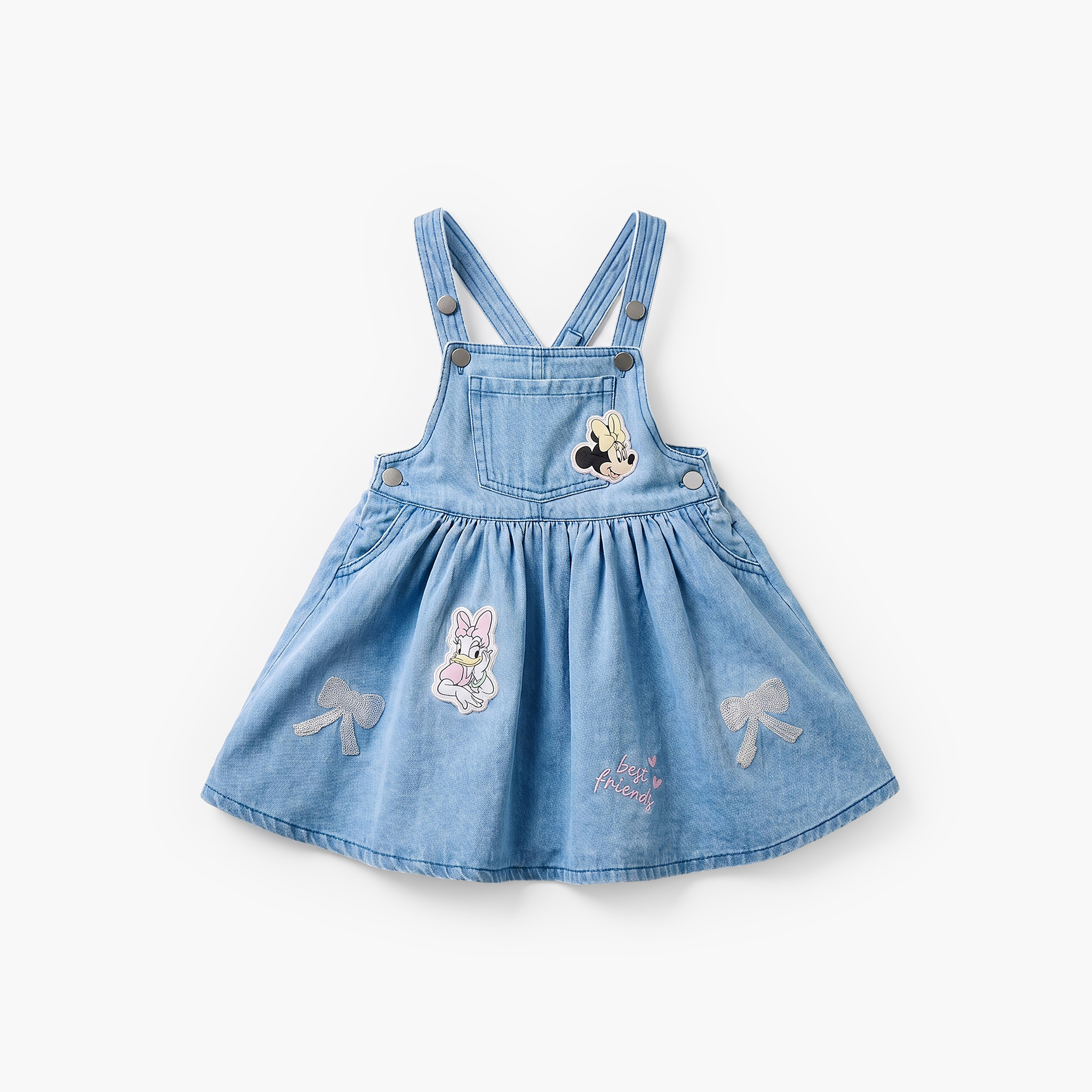 Disney Collared Short Sleeves Top and Denim Pinafore Set with Minnie Mouse Applique-baby-girls-clothing-dressesandjumpsuits-image-5