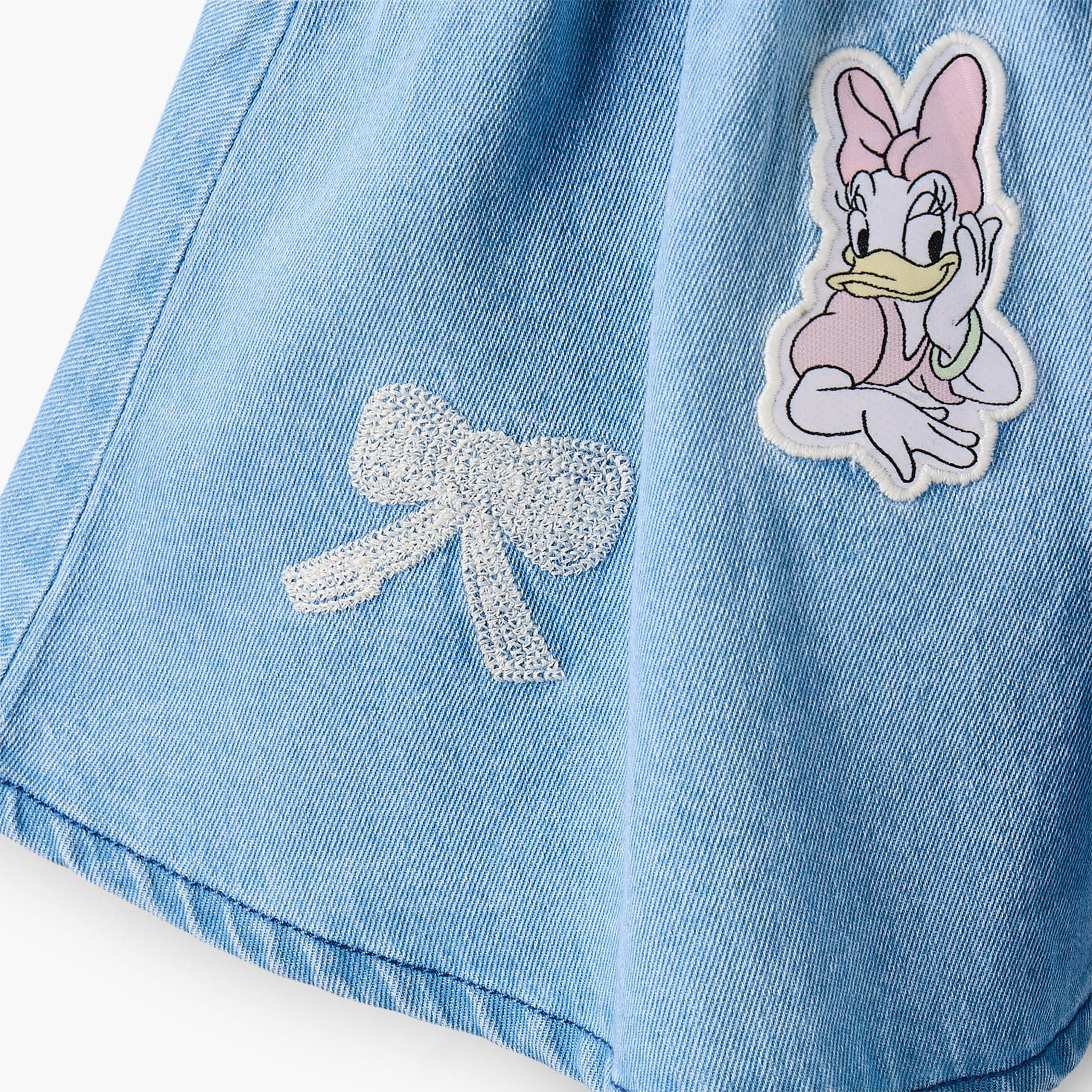 Disney Collared Short Sleeves Top and Denim Pinafore Set with Minnie Mouse Applique-baby-girls-clothing-dressesandjumpsuits-image-7