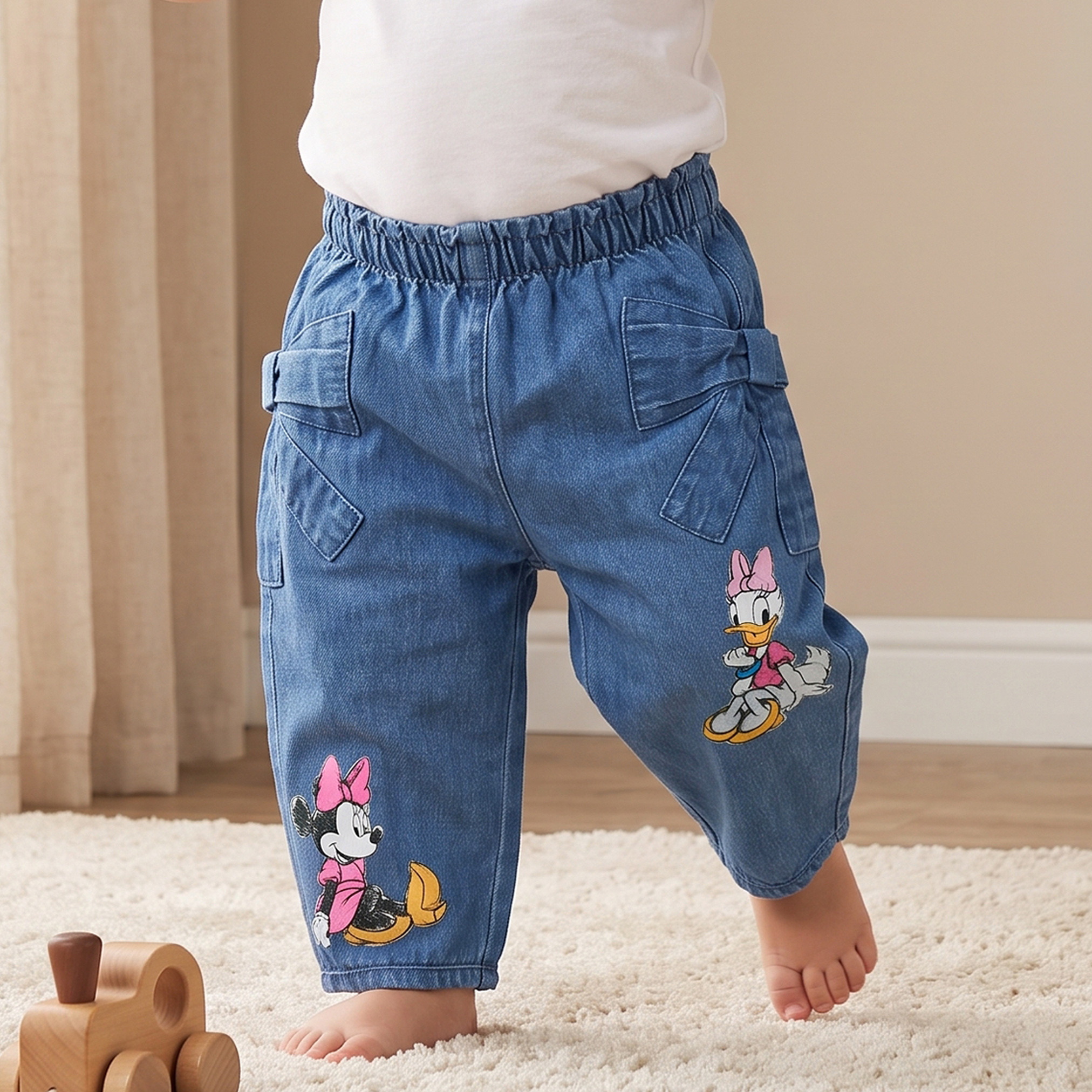 جينز بخصر مطاطي بطبعة ميني ماوس وديزي داك من ديزني-baby-girls-clothing-bottoms-jeans-image-1