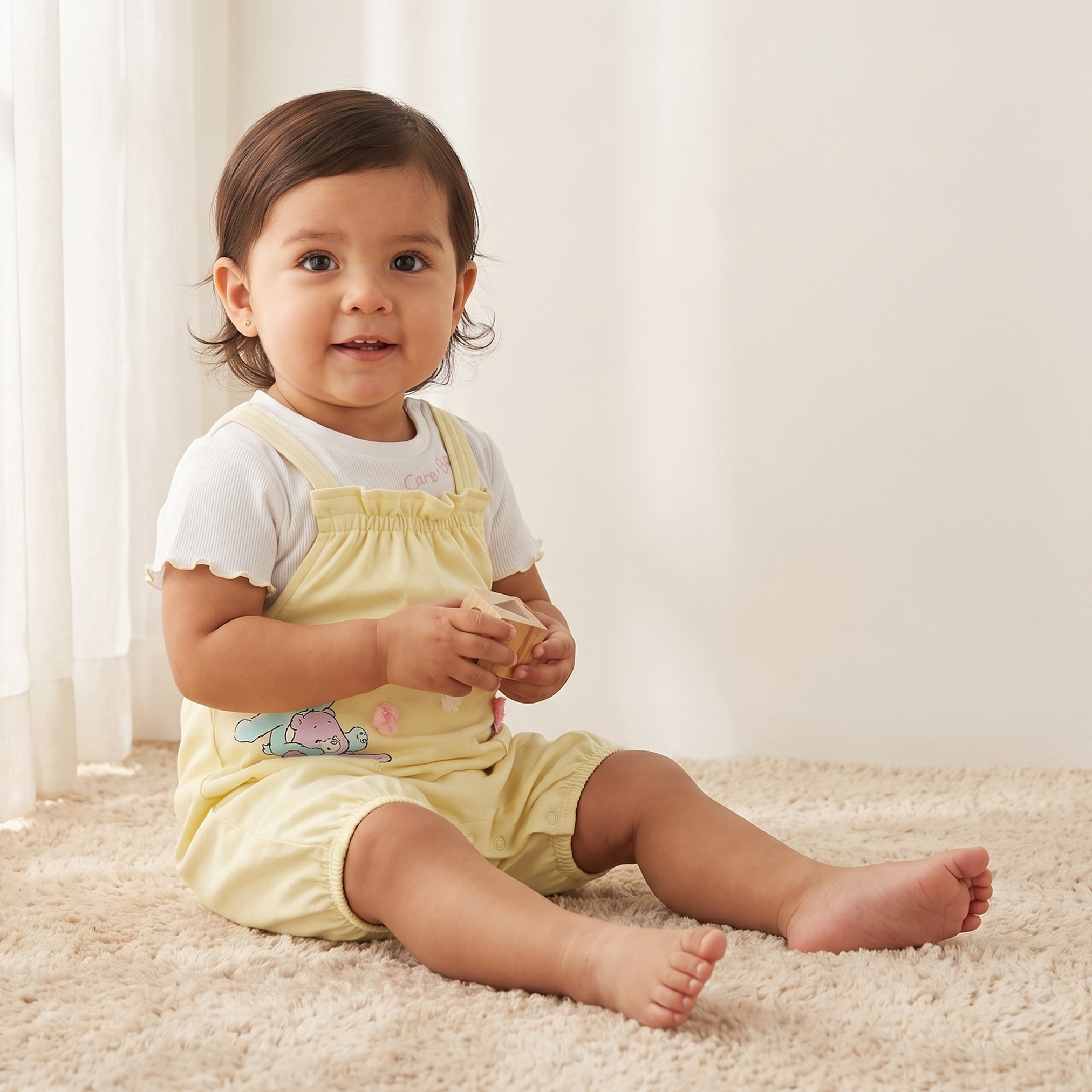 Cloud Co Crew Neck Short Sleeves T-shirt and Dungaree Set with Care Bears Print-baby-girls-clothing-setsandcoords-image-1