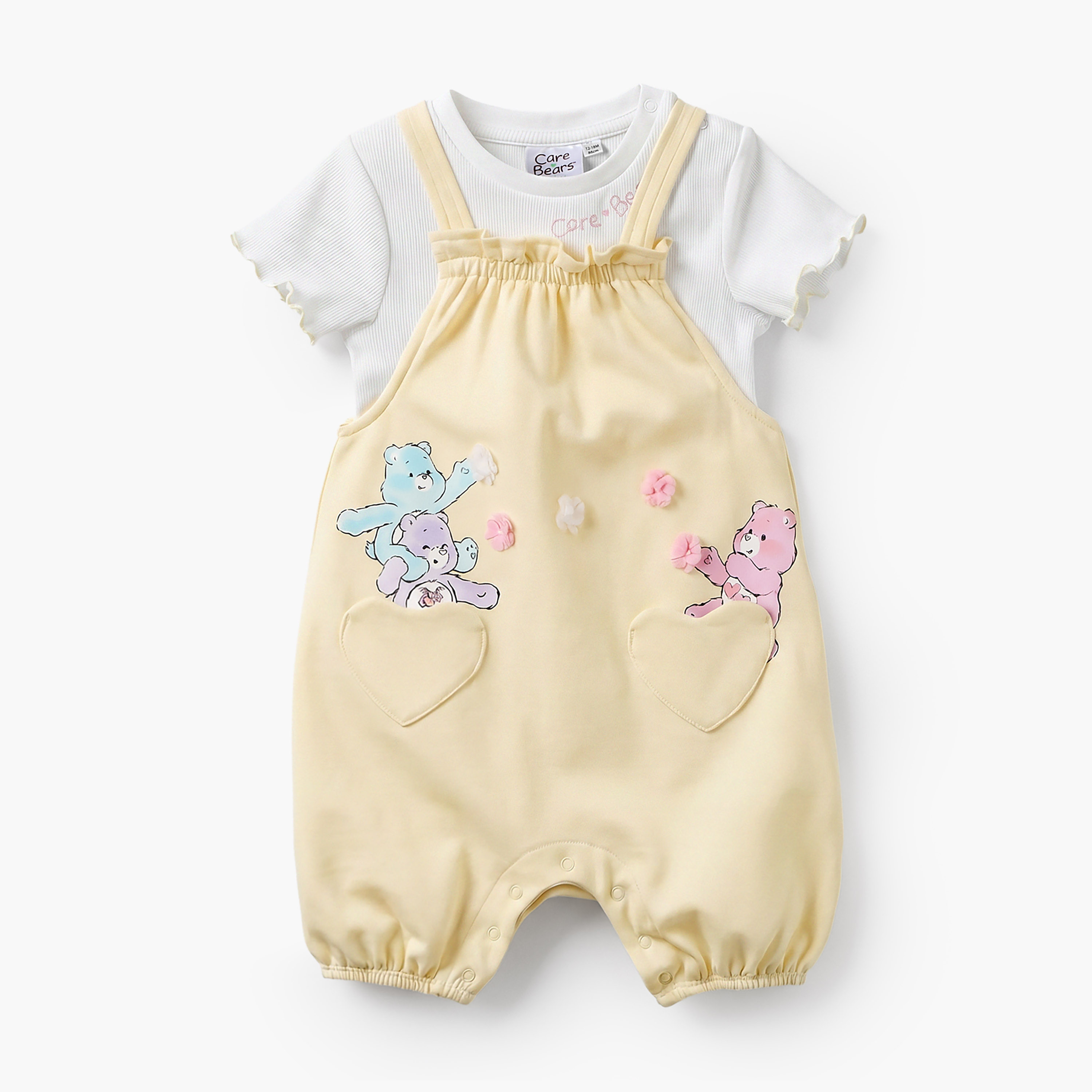Cloud Co Crew Neck Short Sleeves T-shirt and Dungaree Set with Care Bears Print-baby-girls-clothing-setsandcoords-image-2