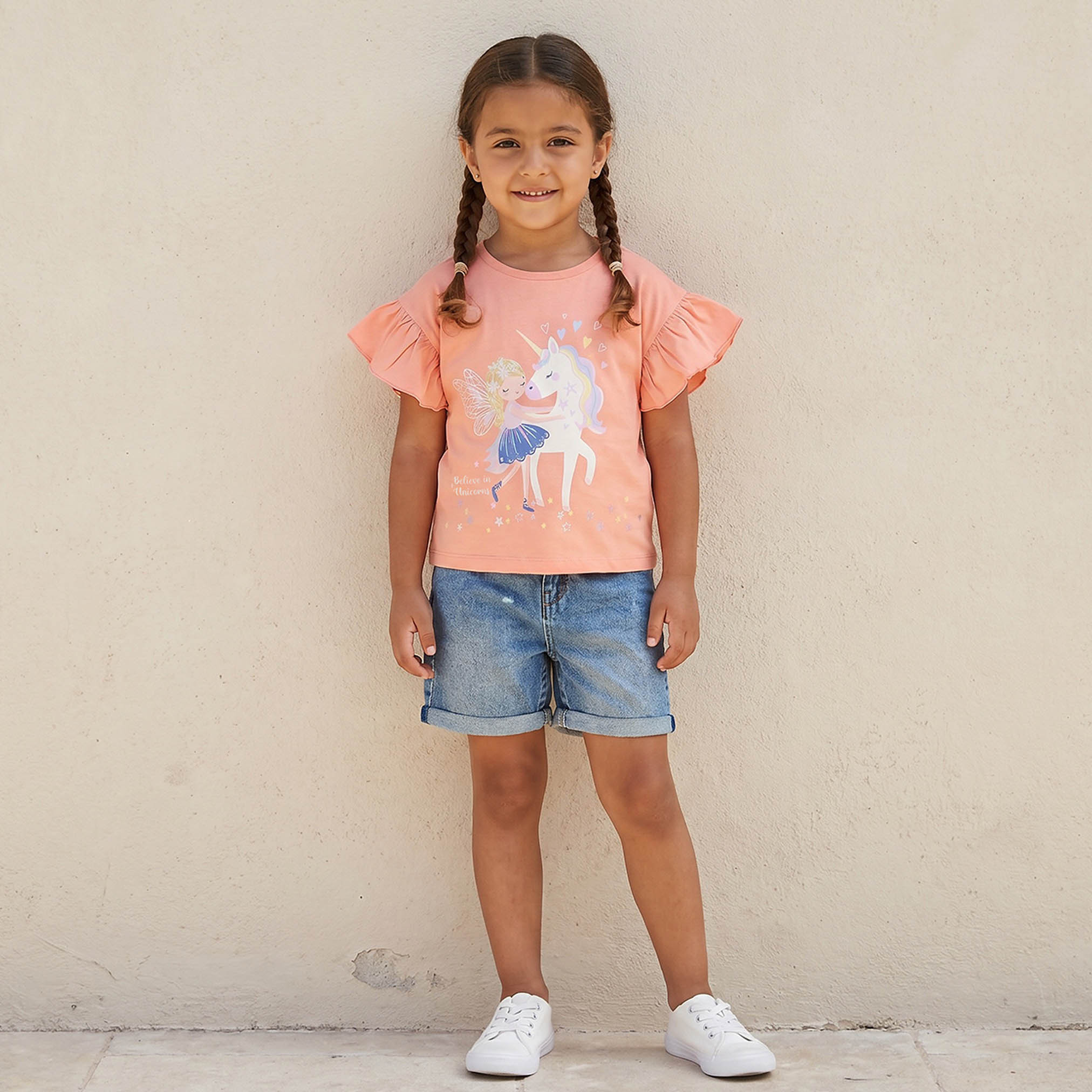 تيشيرت بياقة مستديرة وأكمام قصيرة وطبعات يونيكورن من جونيورز-girls-clothing-tshirts-image-2