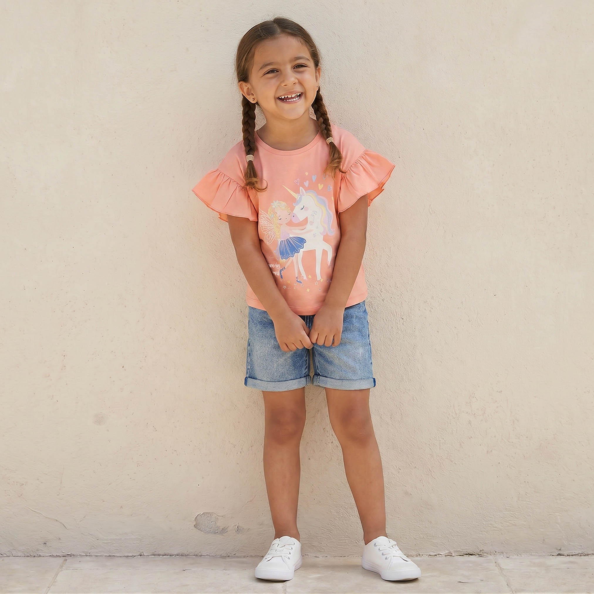 تيشيرت بياقة مستديرة وأكمام قصيرة وطبعات يونيكورن من جونيورز-girls-clothing-tshirts-image-5