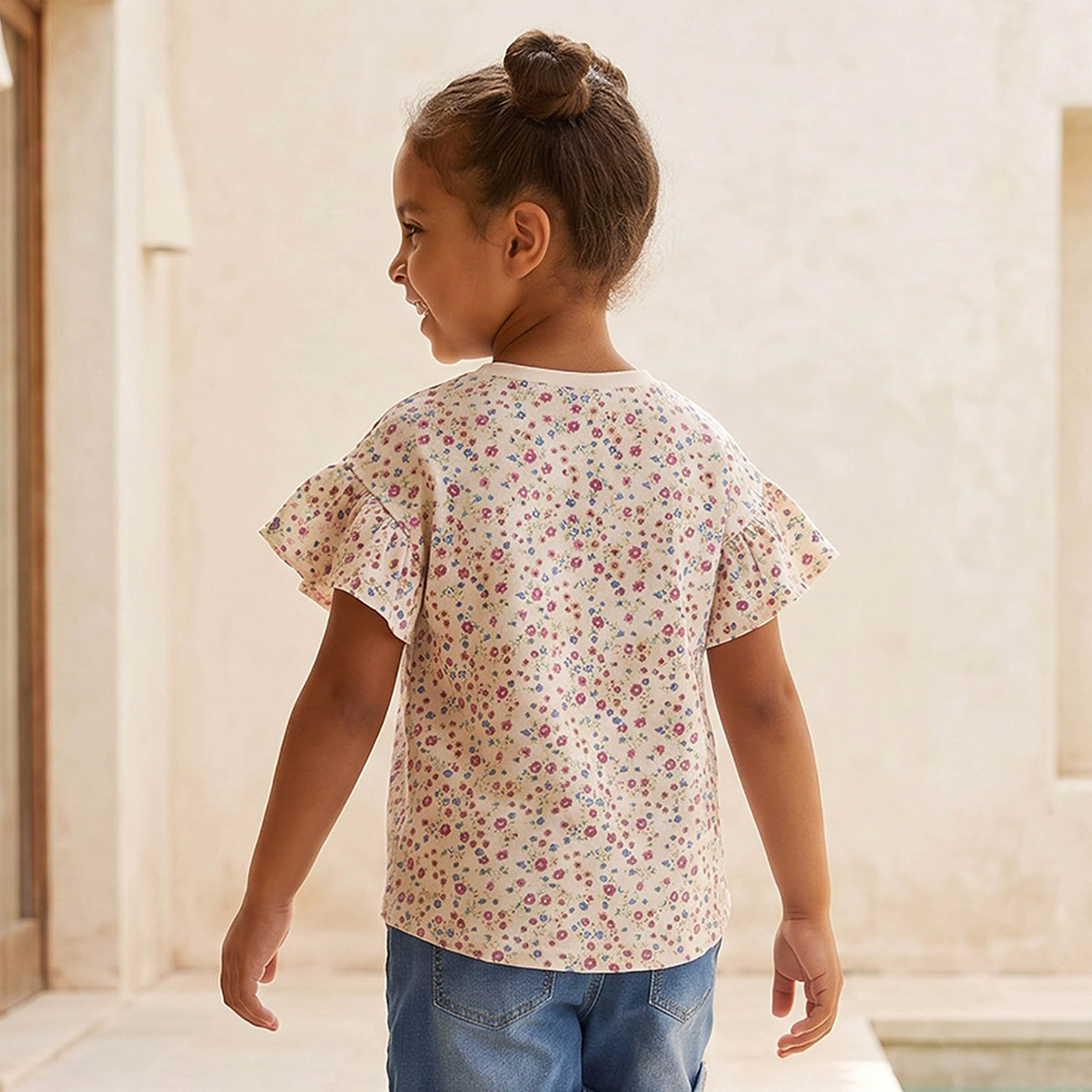 Juniors Crew Neck Short Sleeves T-shirt with Floral Print-girls-clothing-tshirts-image-3