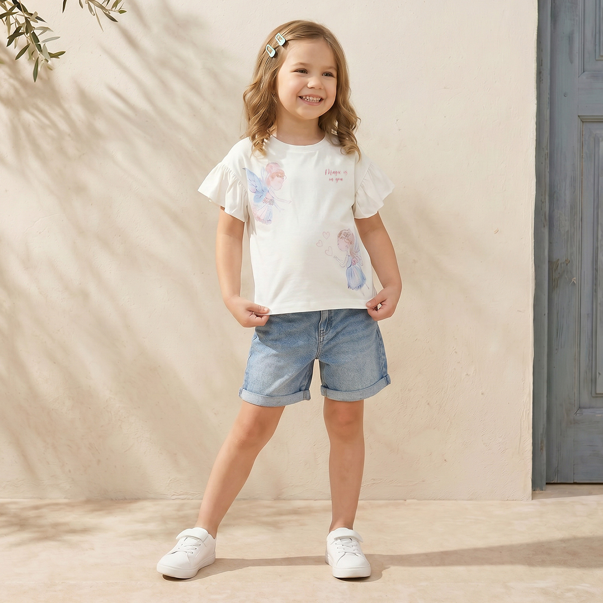 بلوزة بياقة ضيقة وأكمام قصيرة وطبعات من جونيورز-baby-girls-clothing-blousesandshirts-image-2
