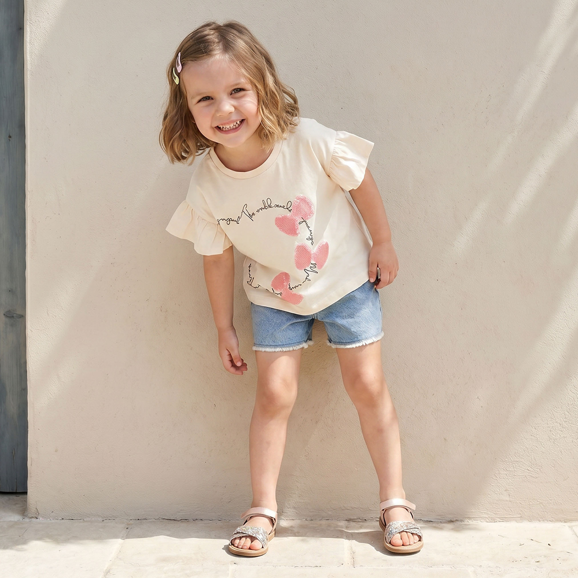 تيشيرت برقبة مستديرة وأكمام قصيرة وطبعات شعار من جونيورز-girls-clothing-tshirts-image-2