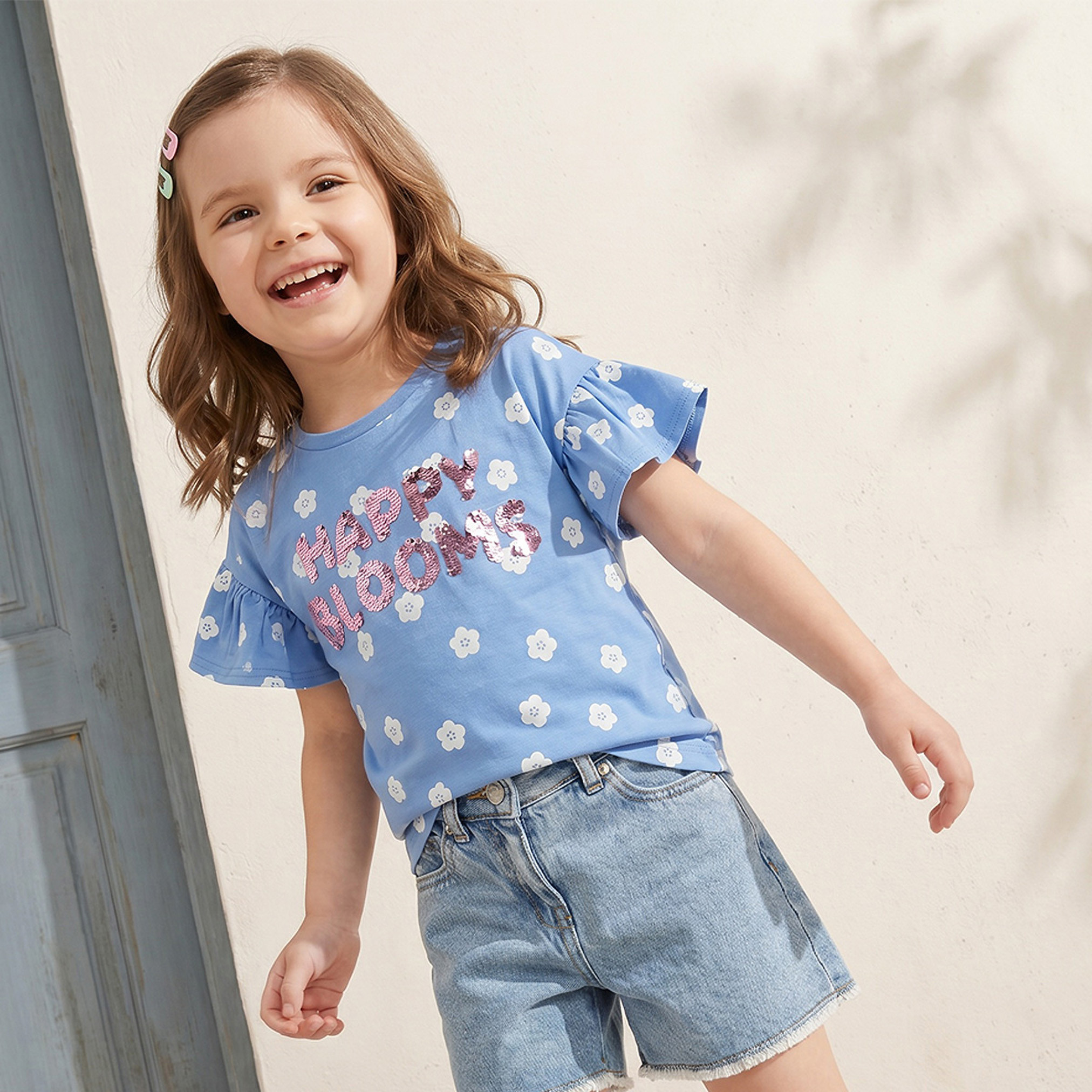 Juniors Crew Neck Short Sleeves T-shirt with Embellishment-girls-clothing-tshirts-image-1
