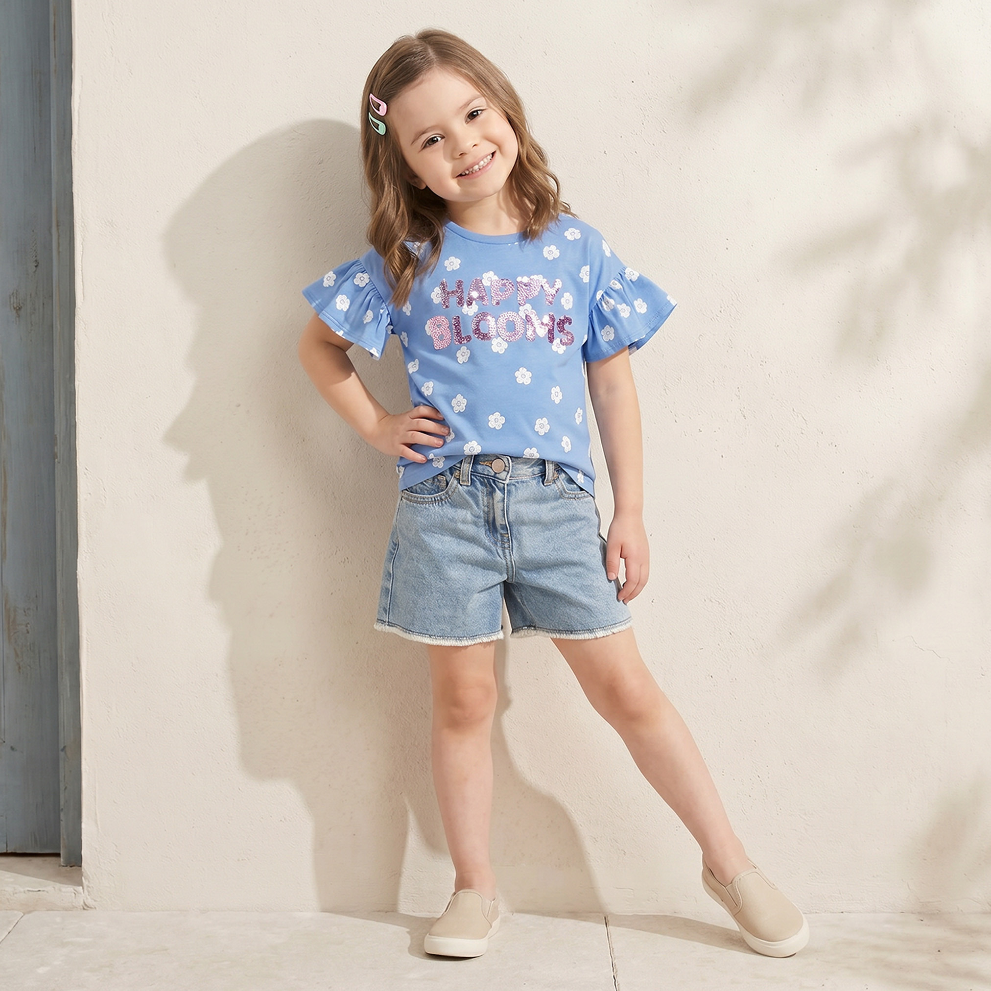 Juniors Crew Neck Short Sleeves T-shirt with Embellishment-girls-clothing-tshirts-image-2