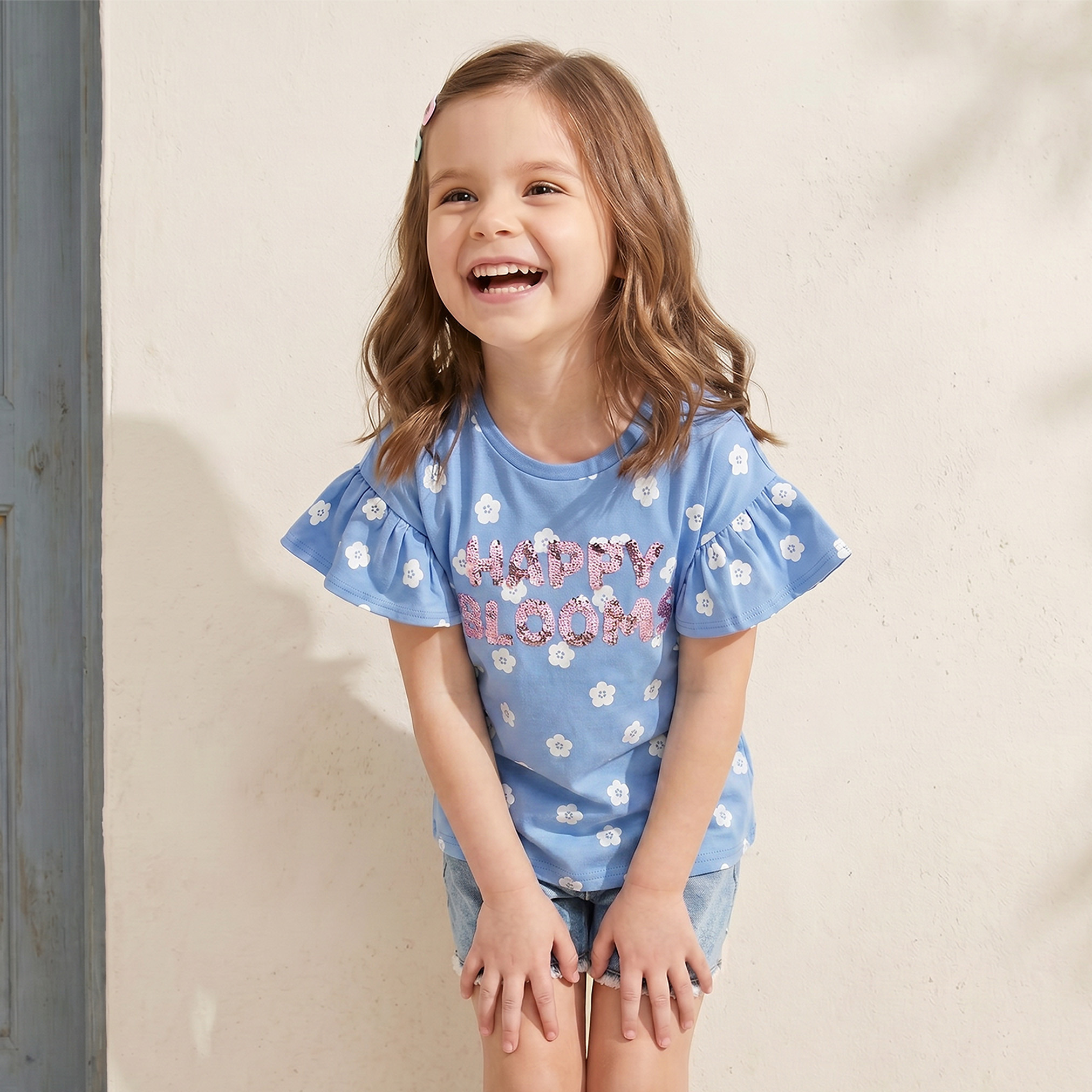 Juniors Crew Neck Short Sleeves T-shirt with Embellishment-girls-clothing-tshirts-image-5