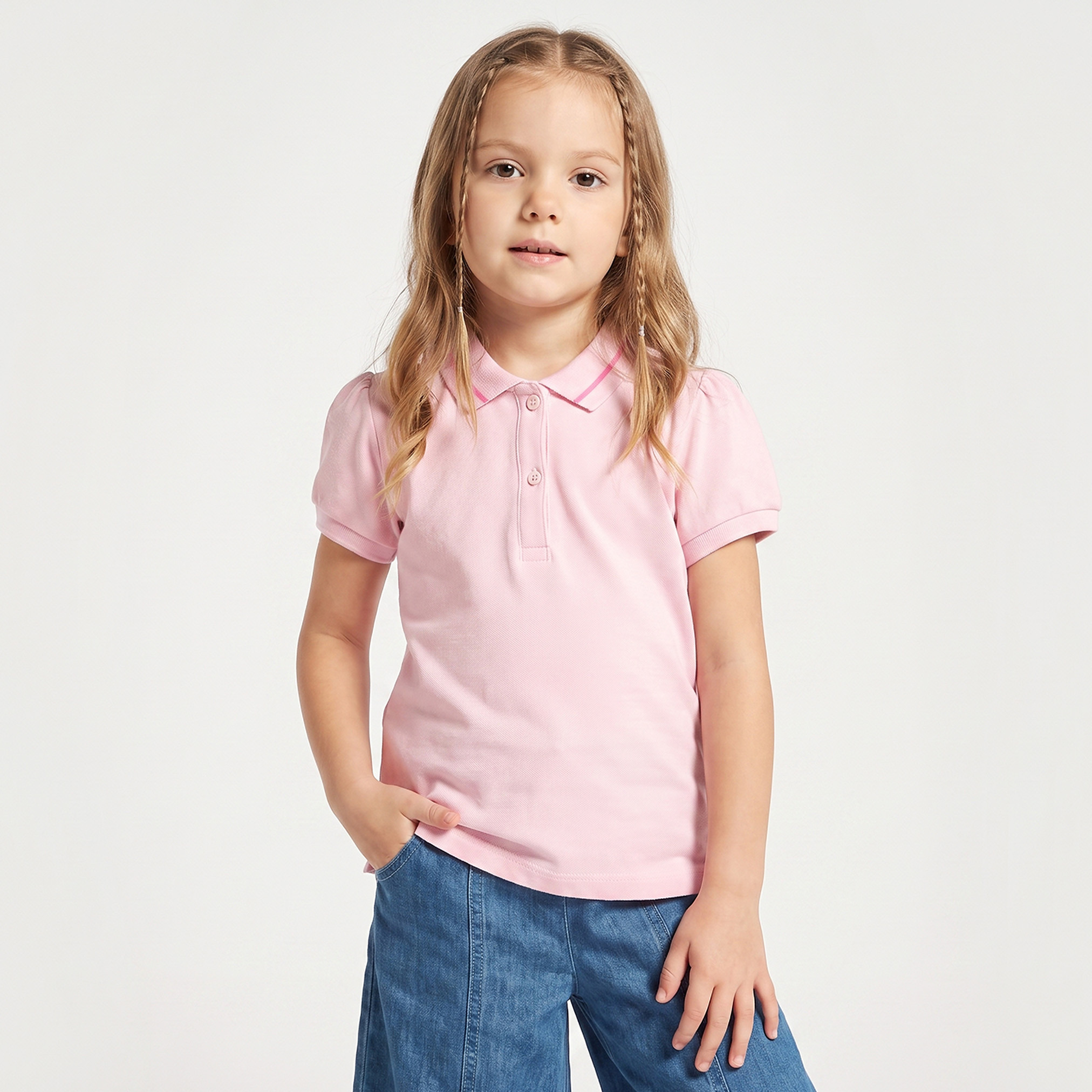 Juniors Polo Neck Short Sleeves T-shirt-girls-clothing-tshirts-image-1