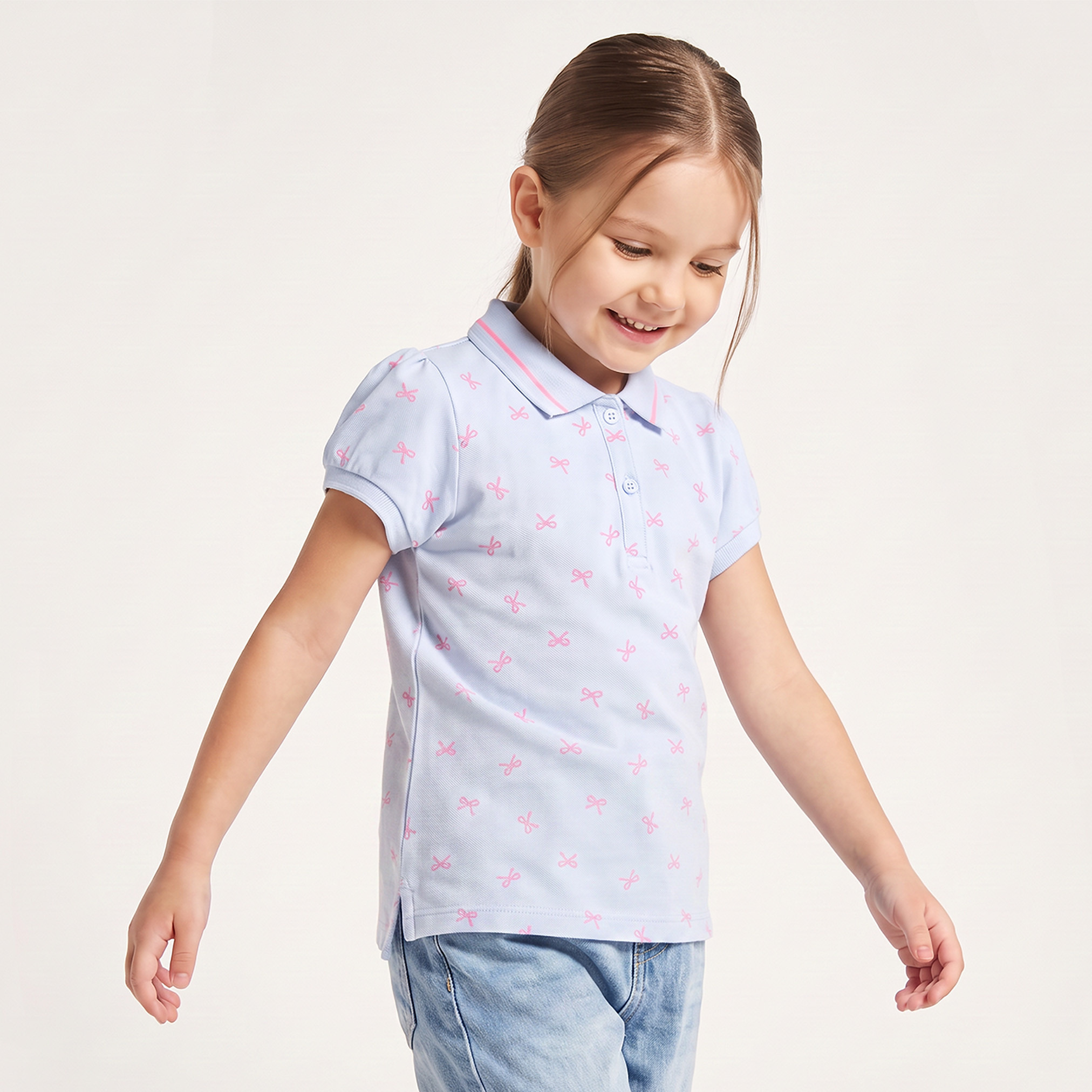Juniors Polo Short Sleeves T-shirt with Bow Print-girls-clothing-tshirts-image-1