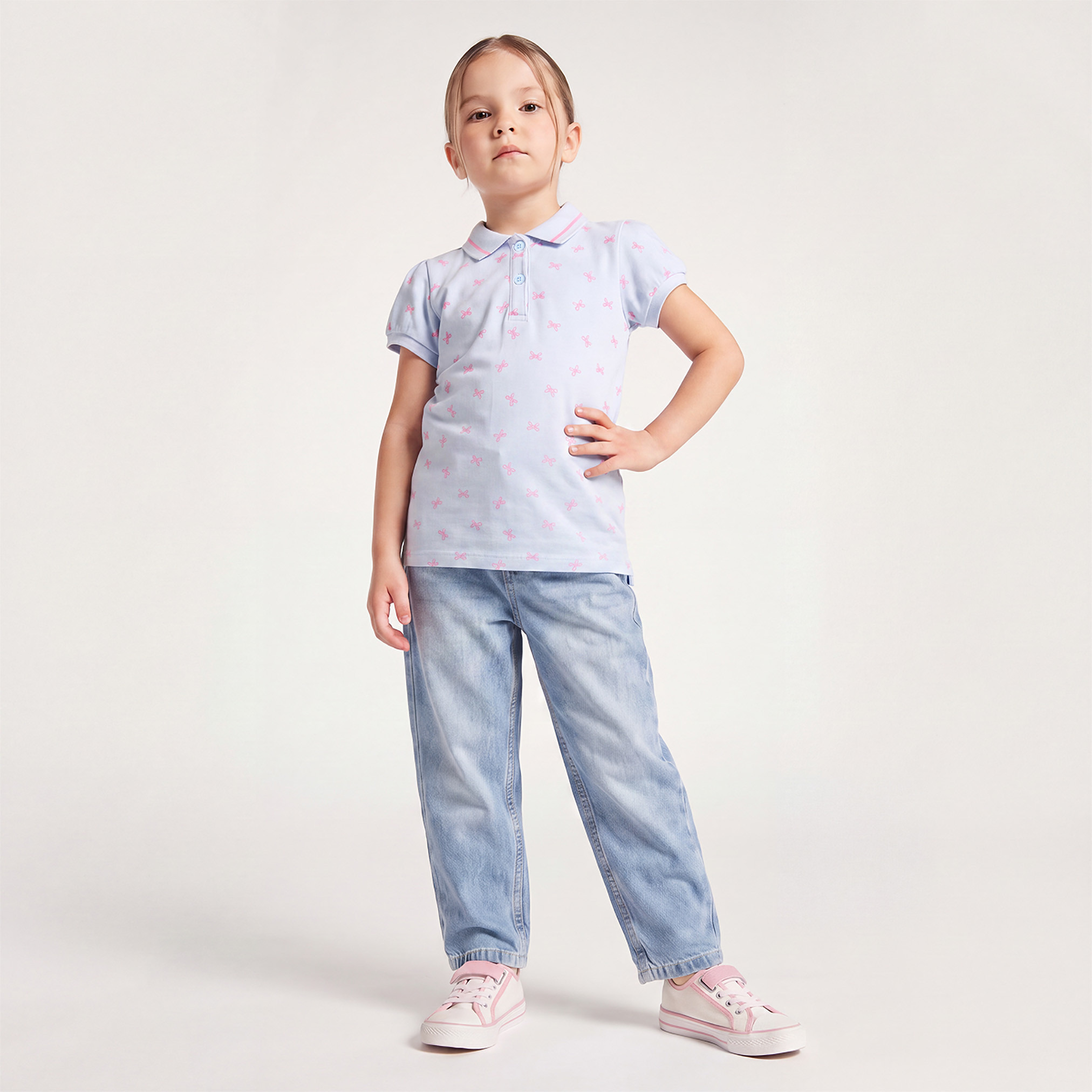 Juniors Polo Short Sleeves T-shirt with Bow Print-girls-clothing-tshirts-image-2