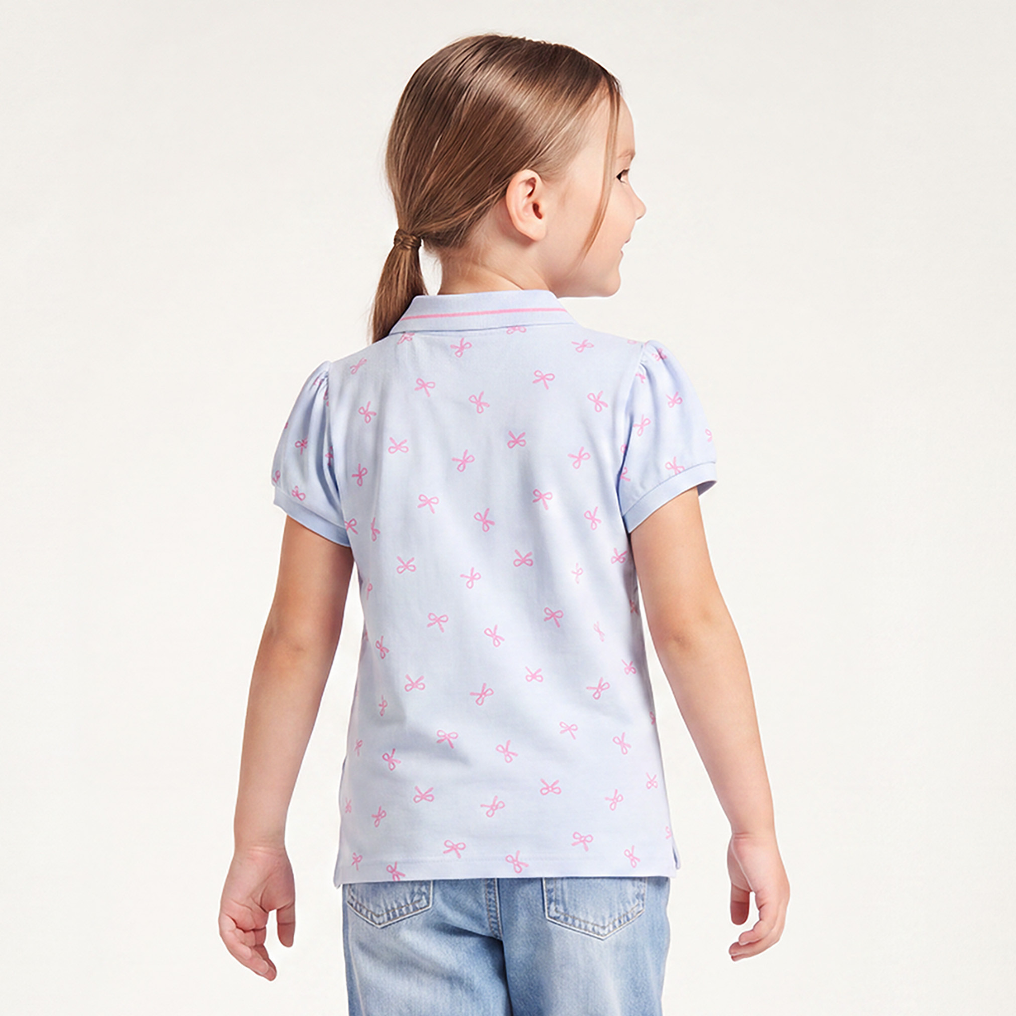 Juniors Polo Short Sleeves T-shirt with Bow Print-girls-clothing-tshirts-image-3
