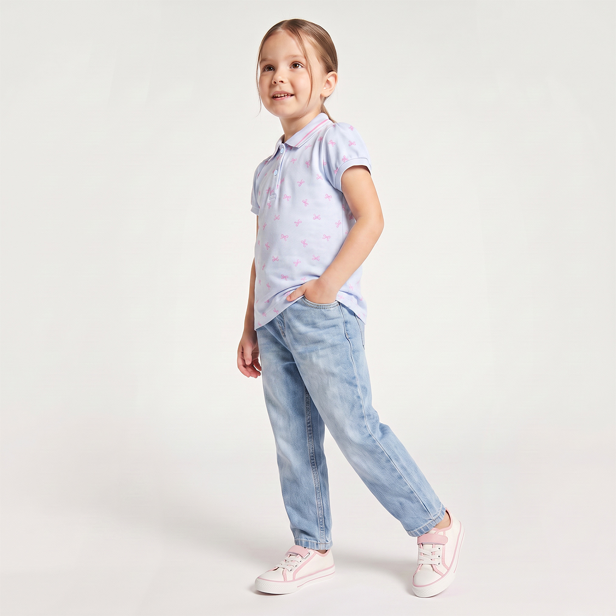 Juniors Polo Short Sleeves T-shirt with Bow Print-girls-clothing-tshirts-image-5