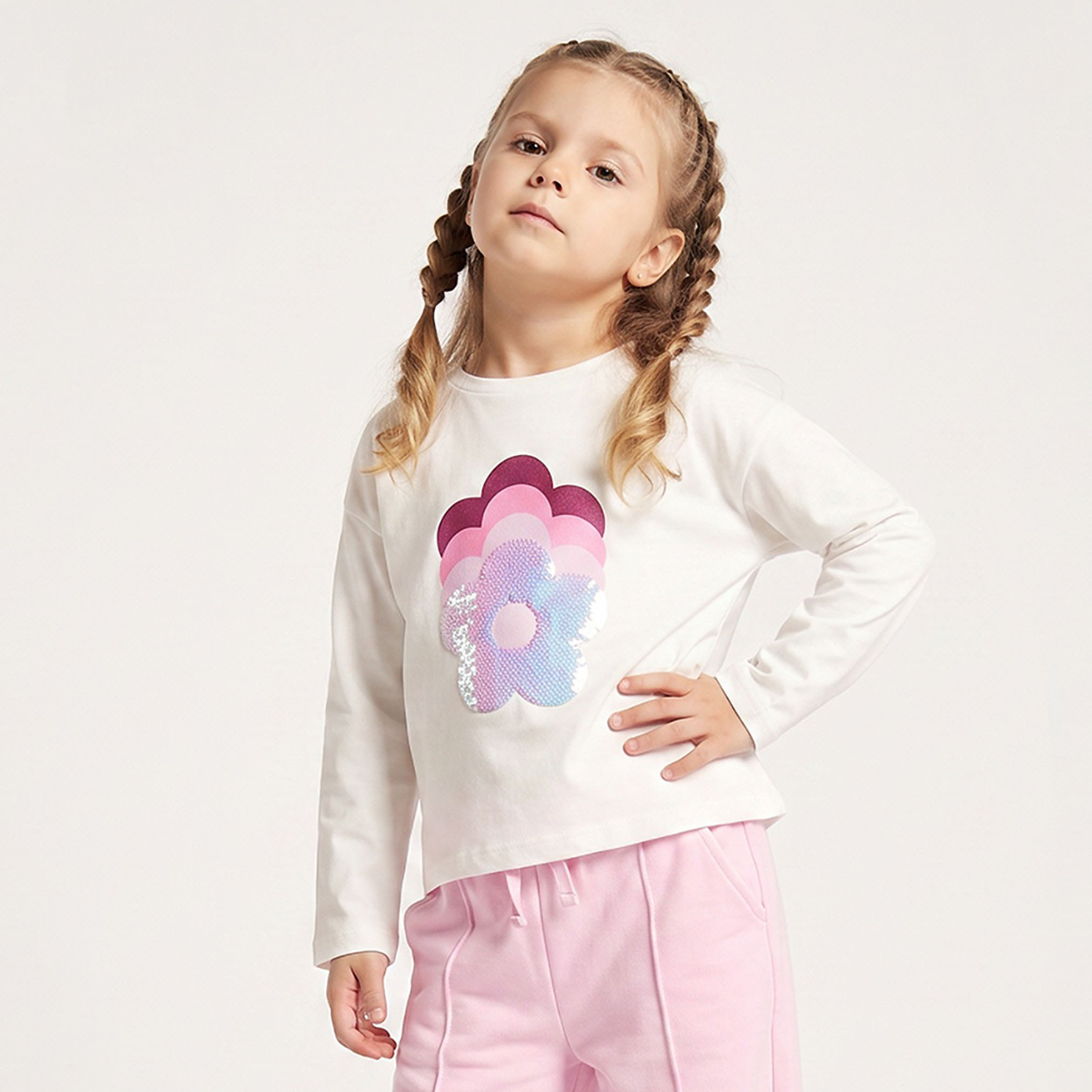 Juniors Crew Neck Long Sleeves T-shirt with Sequin Embellishment-girls-clothing-tshirts-image-1