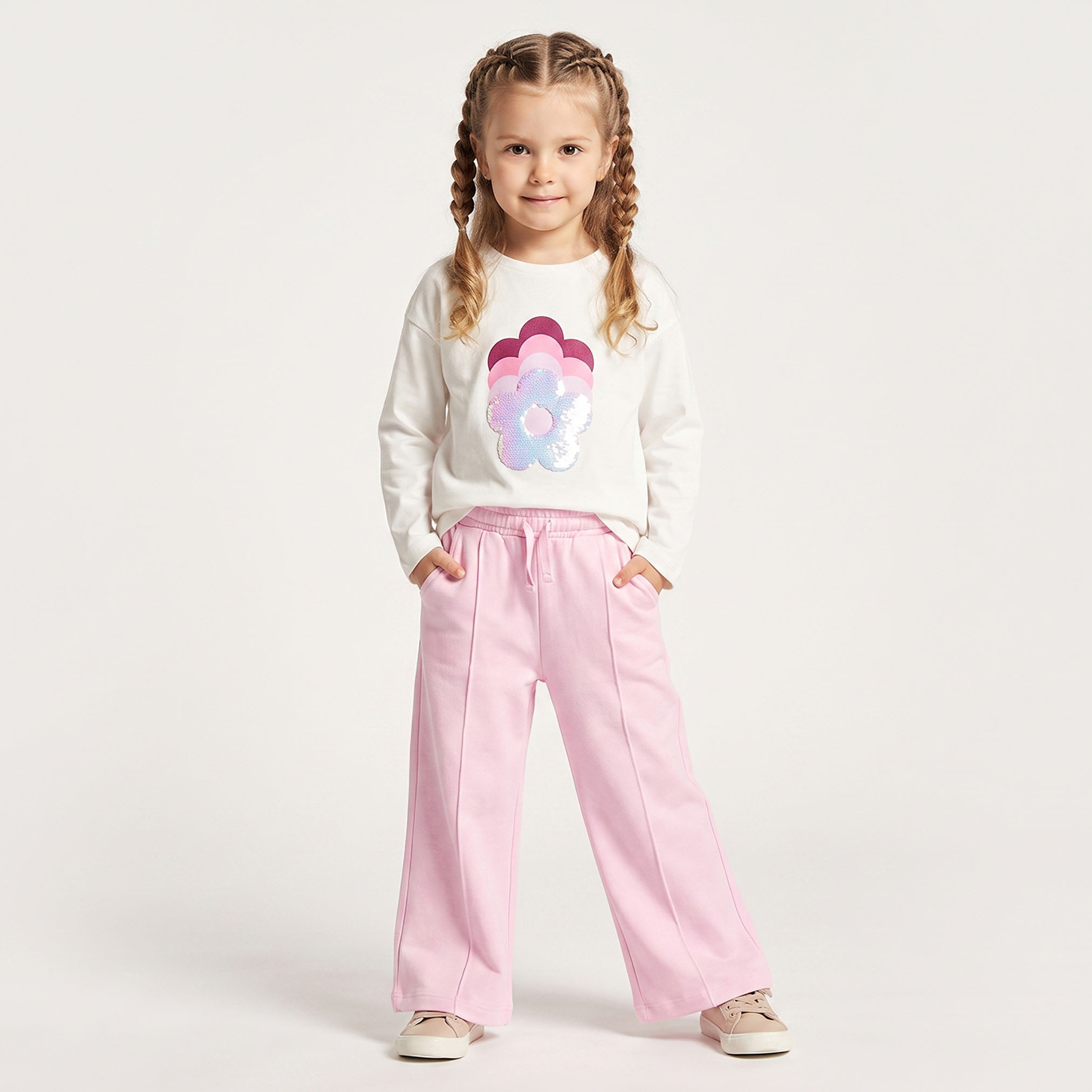 Juniors Crew Neck Long Sleeves T-shirt with Sequin Embellishment-girls-clothing-tshirts-image-2