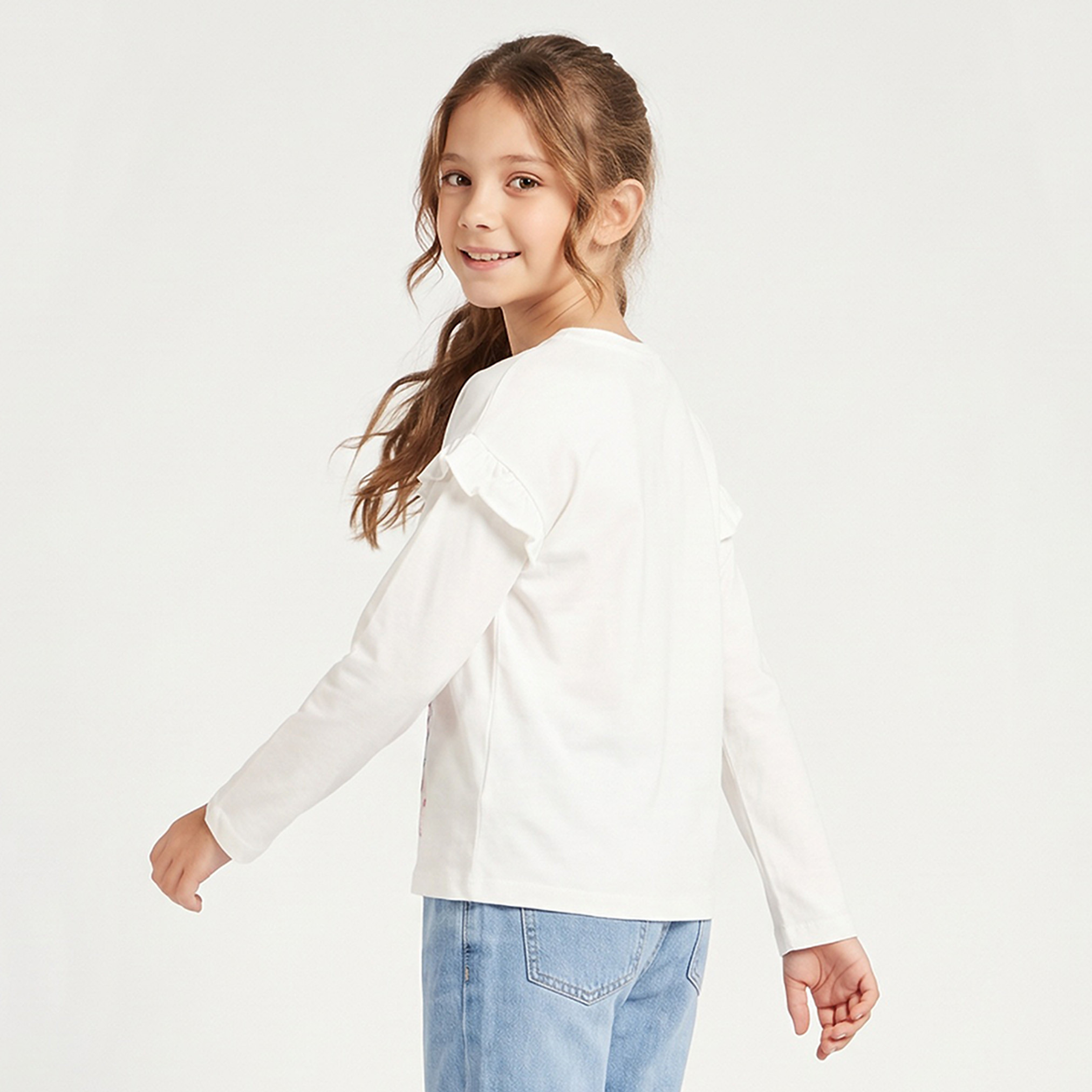 Juniors Round Neck Long Sleeves T-shirt with Paris Print-girls-clothing-tshirts-image-3