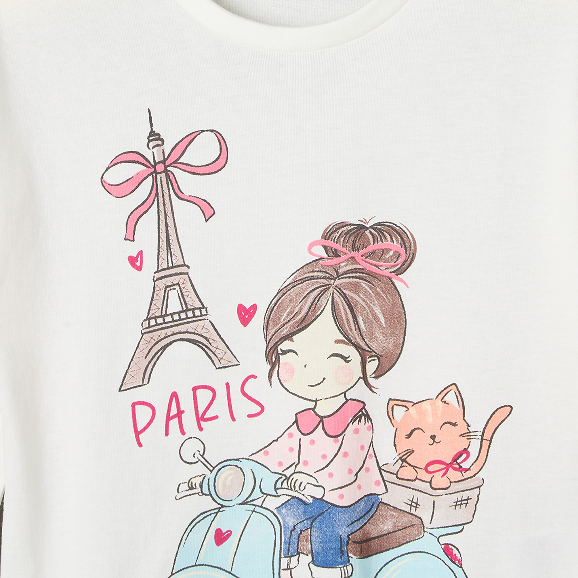 Juniors Round Neck Long Sleeves T-shirt with Paris Print-girls-clothing-tshirts-image-5
