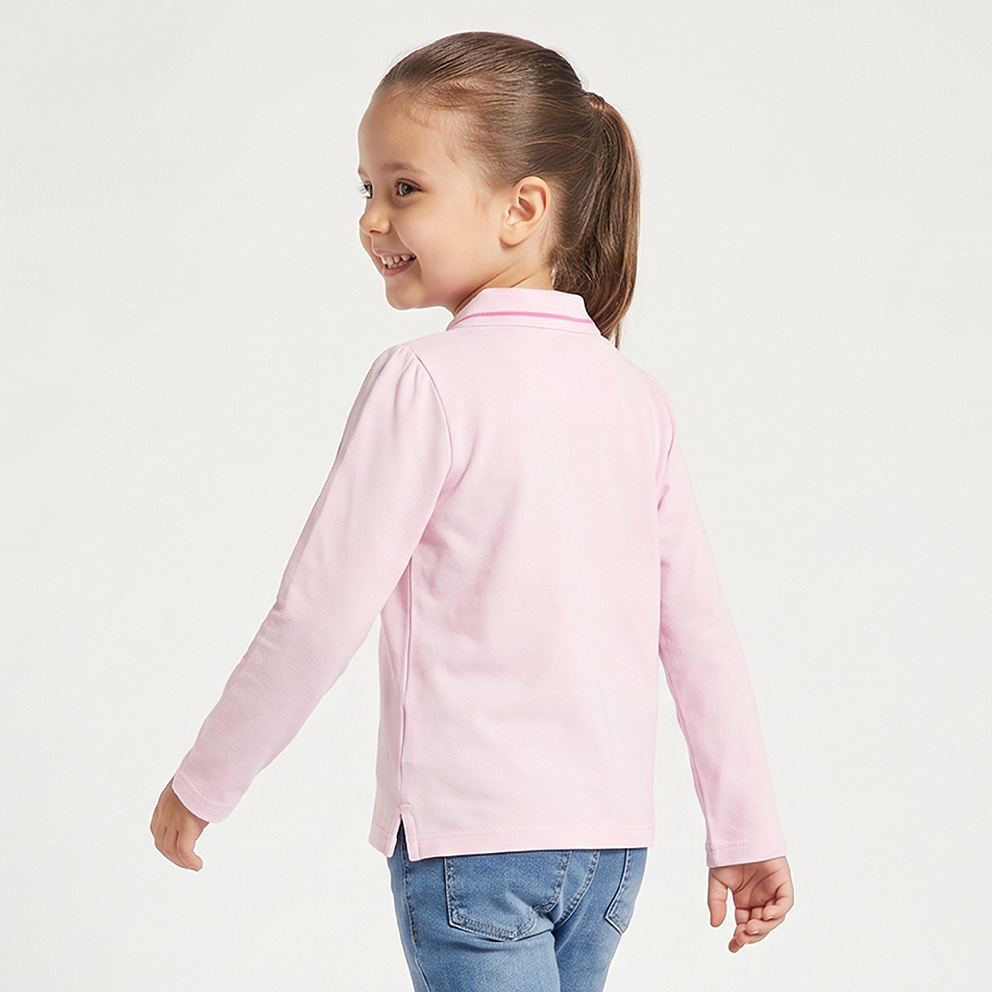 Juniors Collared Long Sleeves Polo T-shirt with Bow Embroidery-girls-clothing-tshirts-image-3