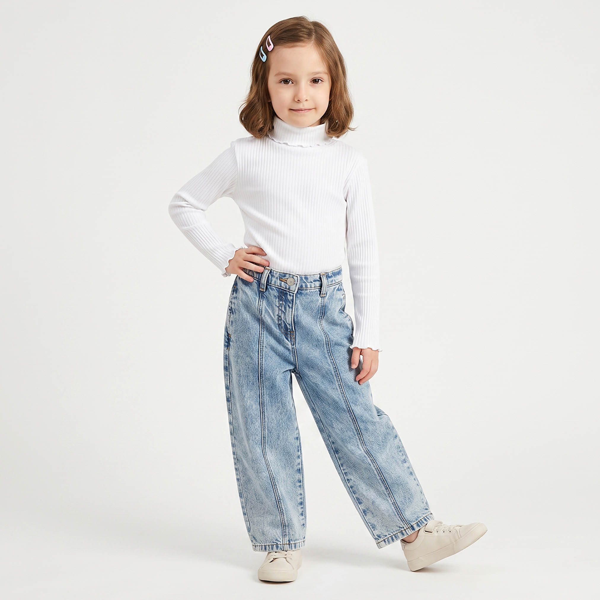 تيشيرت مضلع بياقة عالية وأكمام طويلة من جونيورز-girls-clothing-tshirts-image-2