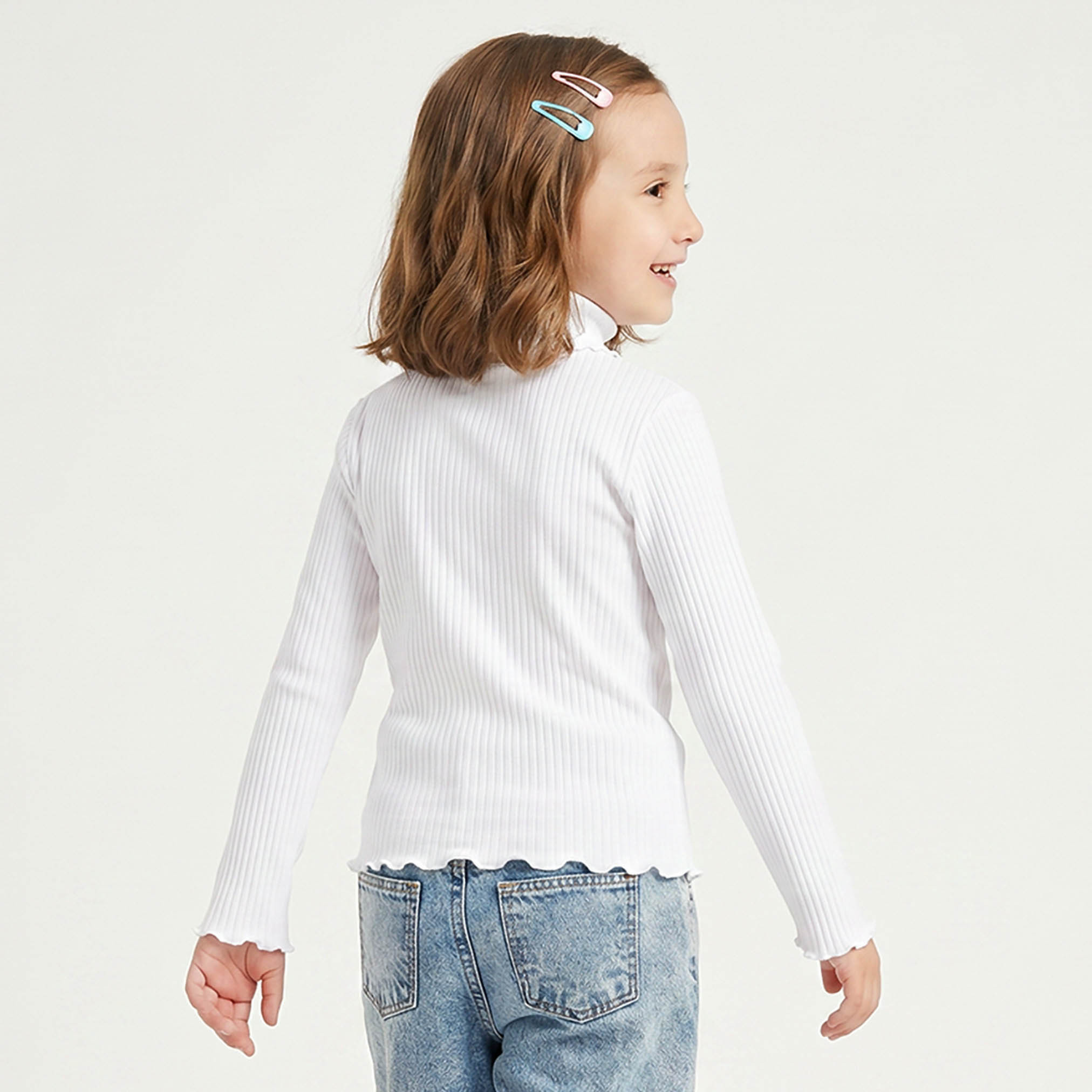 تيشيرت مضلع بياقة عالية وأكمام طويلة من جونيورز-girls-clothing-tshirts-image-3