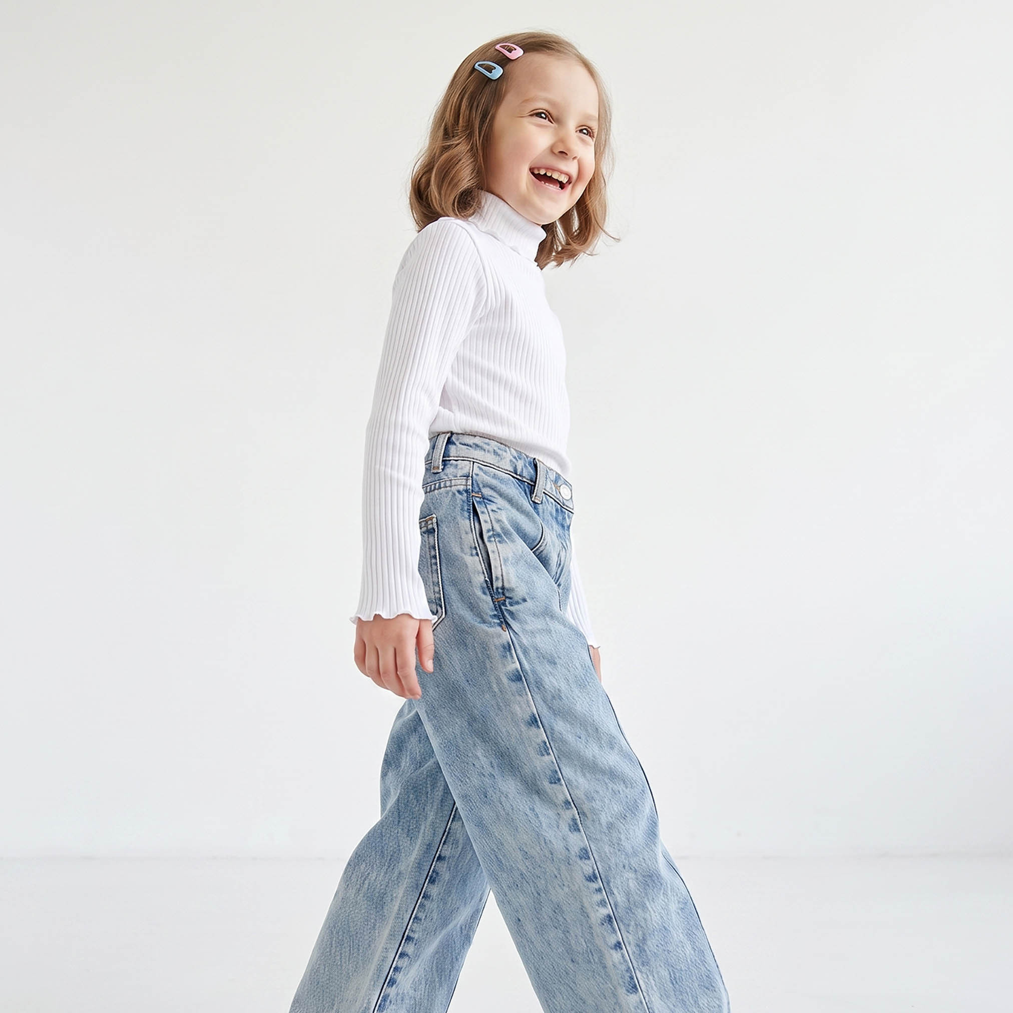 تيشيرت مضلع بياقة عالية وأكمام طويلة من جونيورز-girls-clothing-tshirts-image-5