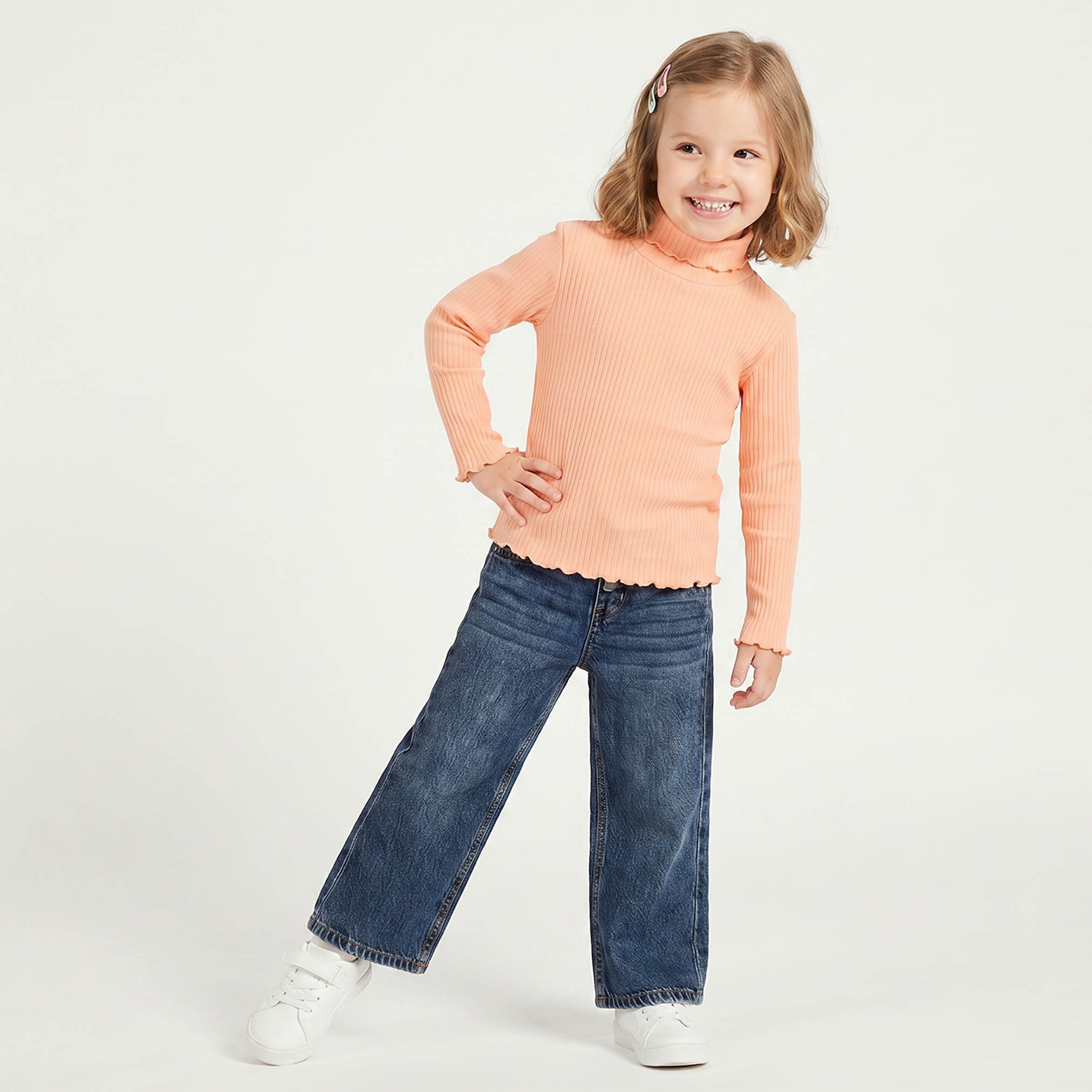 تيشيرت مضلع بياقة عالية وأكمام طويلة من جونيورز-girls-clothing-tshirts-image-2