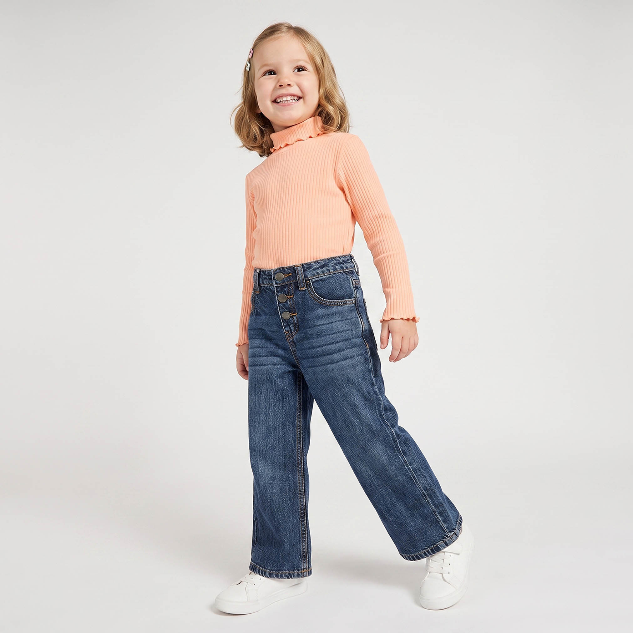 تيشيرت مضلع بياقة عالية وأكمام طويلة من جونيورز-girls-clothing-tshirts-image-5