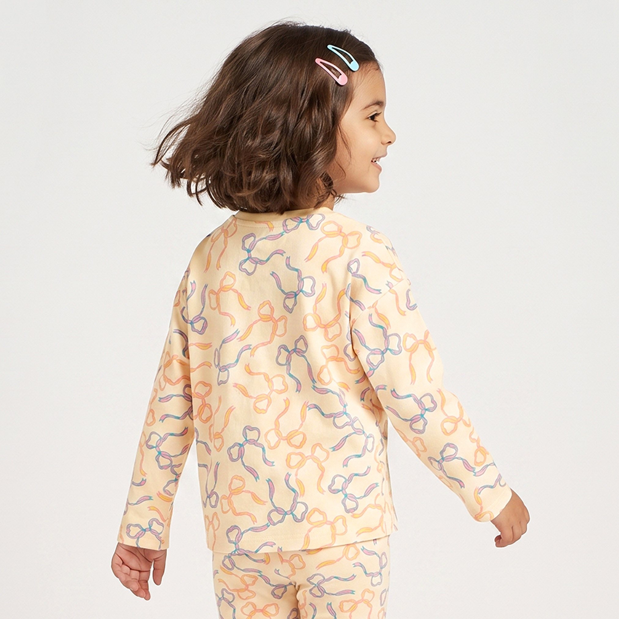 Juniors Crew Neck Long Sleeves T-shirt with Bow Print-girls-clothing-tshirts-image-2