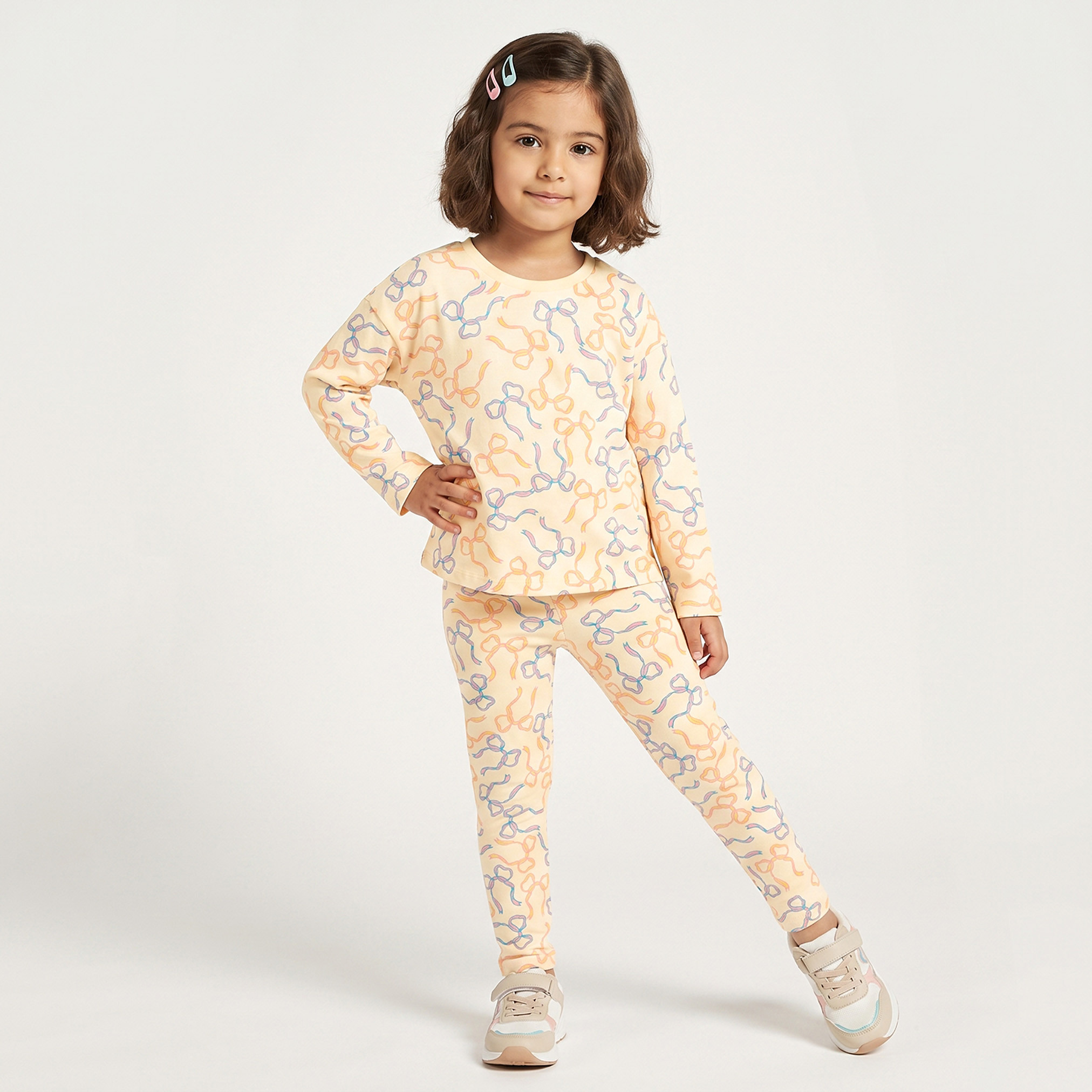 Juniors Crew Neck Long Sleeves T-shirt with Bow Print-girls-clothing-tshirts-image-5