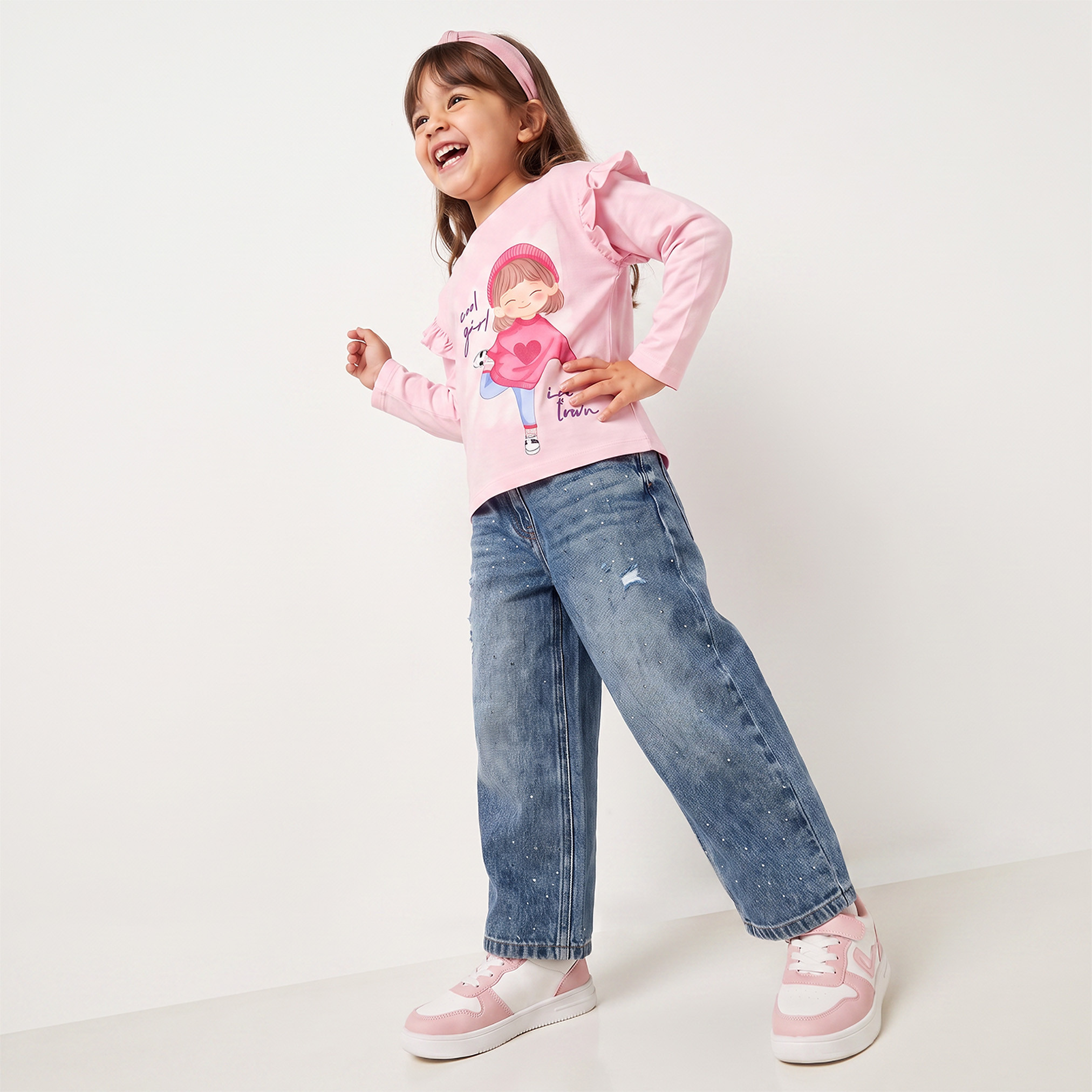 تيشيرت بأكمام طويلة وياقة مستديرة بطبعات جرافيك من جونيورز-girls-clothing-tshirts-image-5