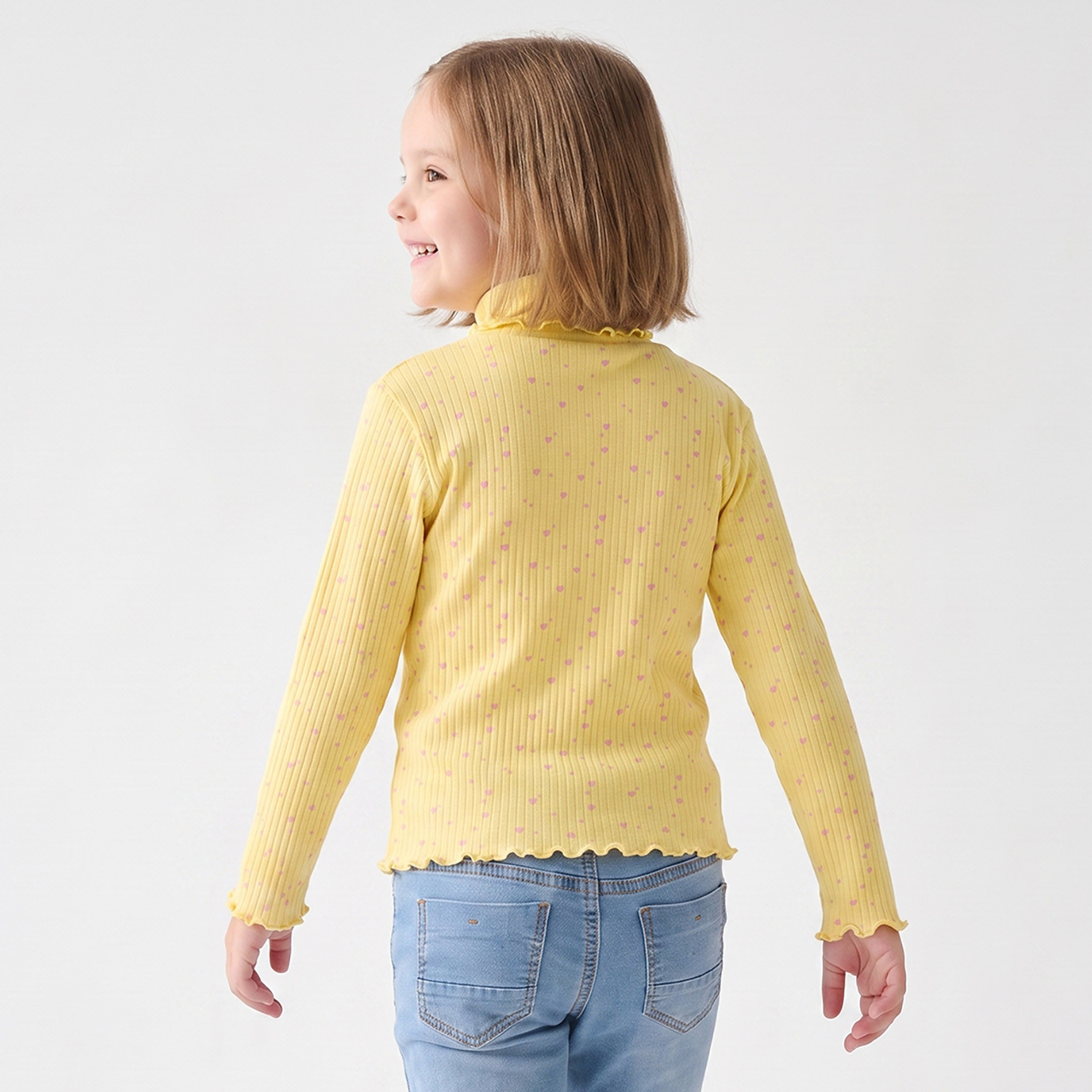 Juniors Turtleneck Long Sleeves T-shirt with Ribbed Design-girls-clothing-tshirts-image-2