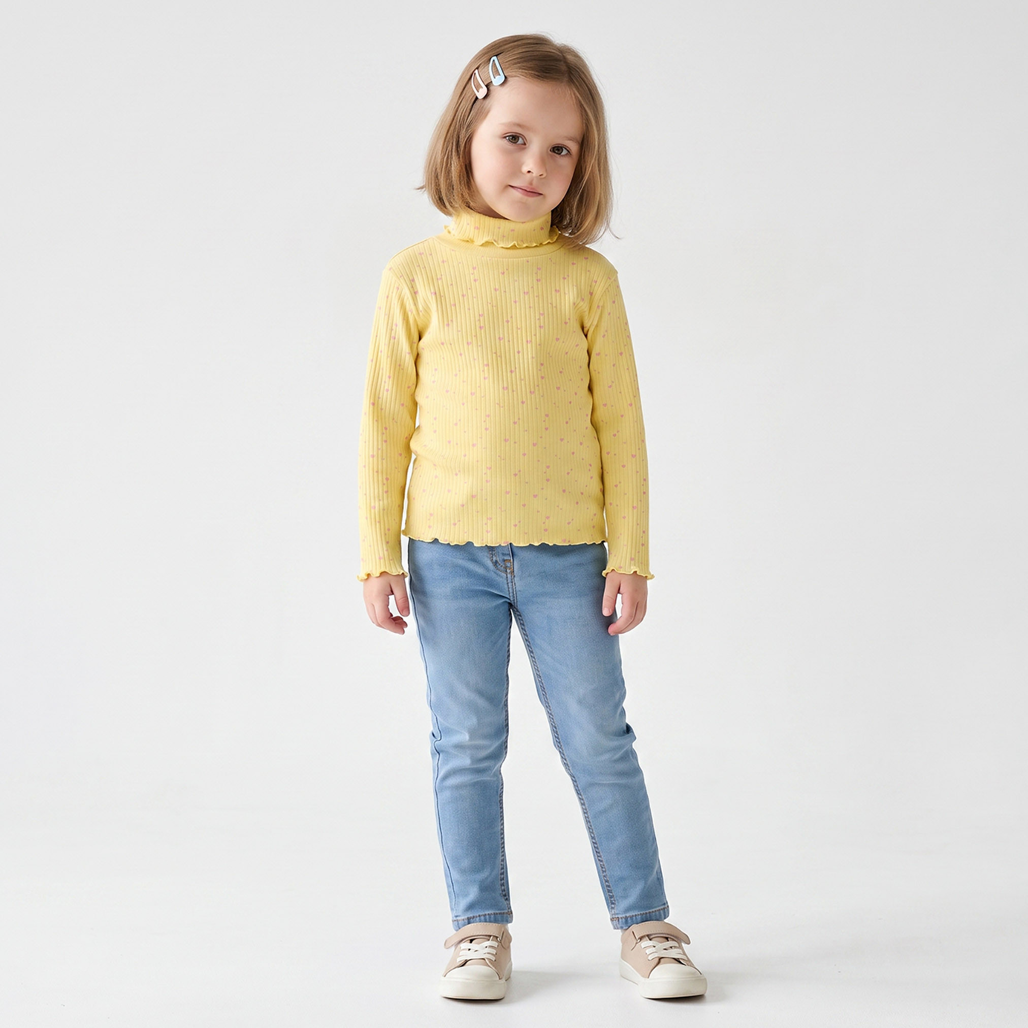 Juniors Turtleneck Long Sleeves T-shirt with Ribbed Design-girls-clothing-tshirts-image-5