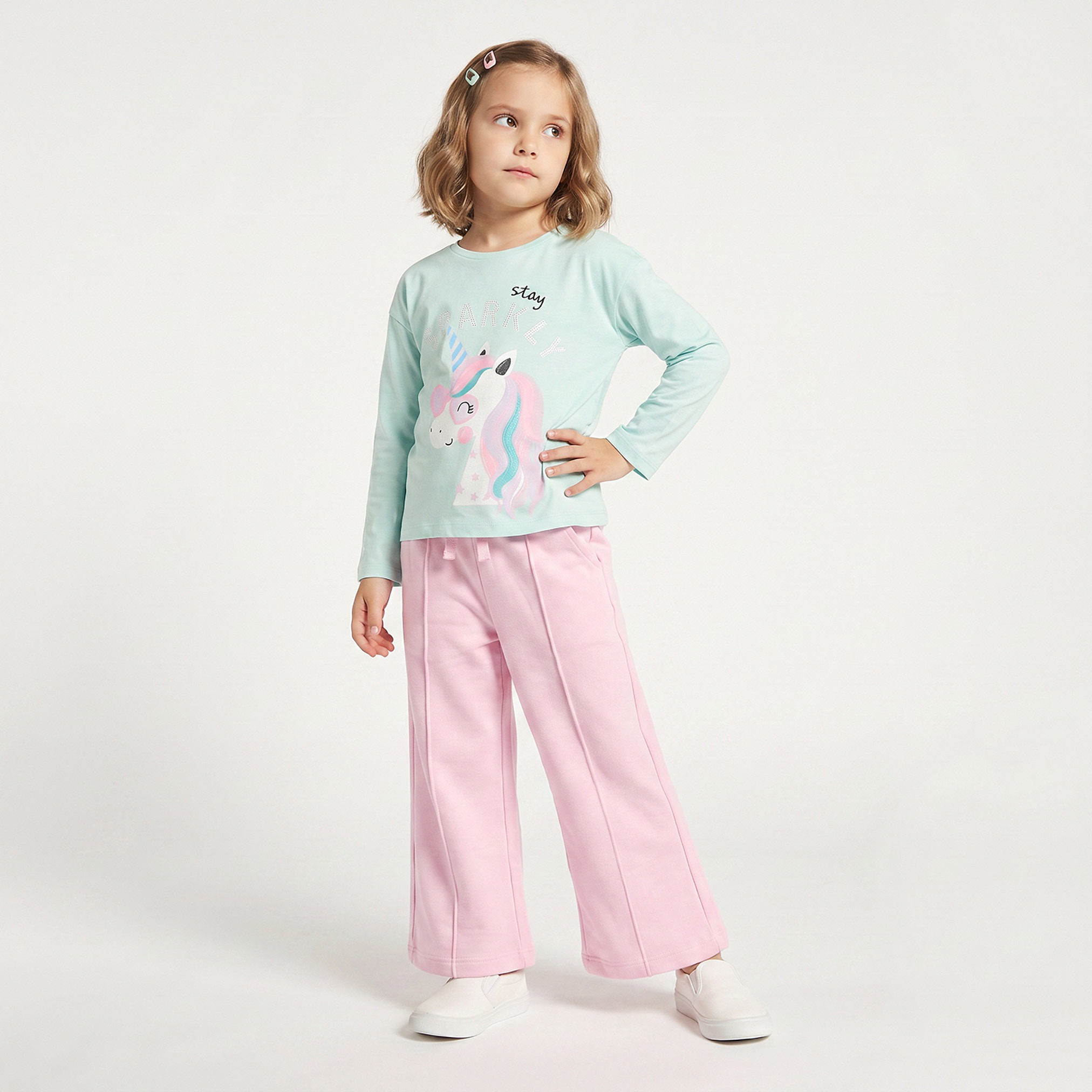 Juniors Crew Neck Long Sleeves T-shirt with Unicorn Print-girls-clothing-tshirts-image-6