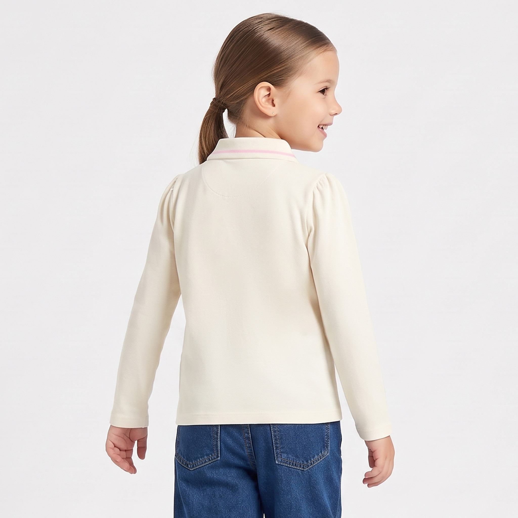 Juniors Collared Long Sleeves Polo T-shirt with Bow Embroidery-baby-girls-clothing-tshirts-image-3