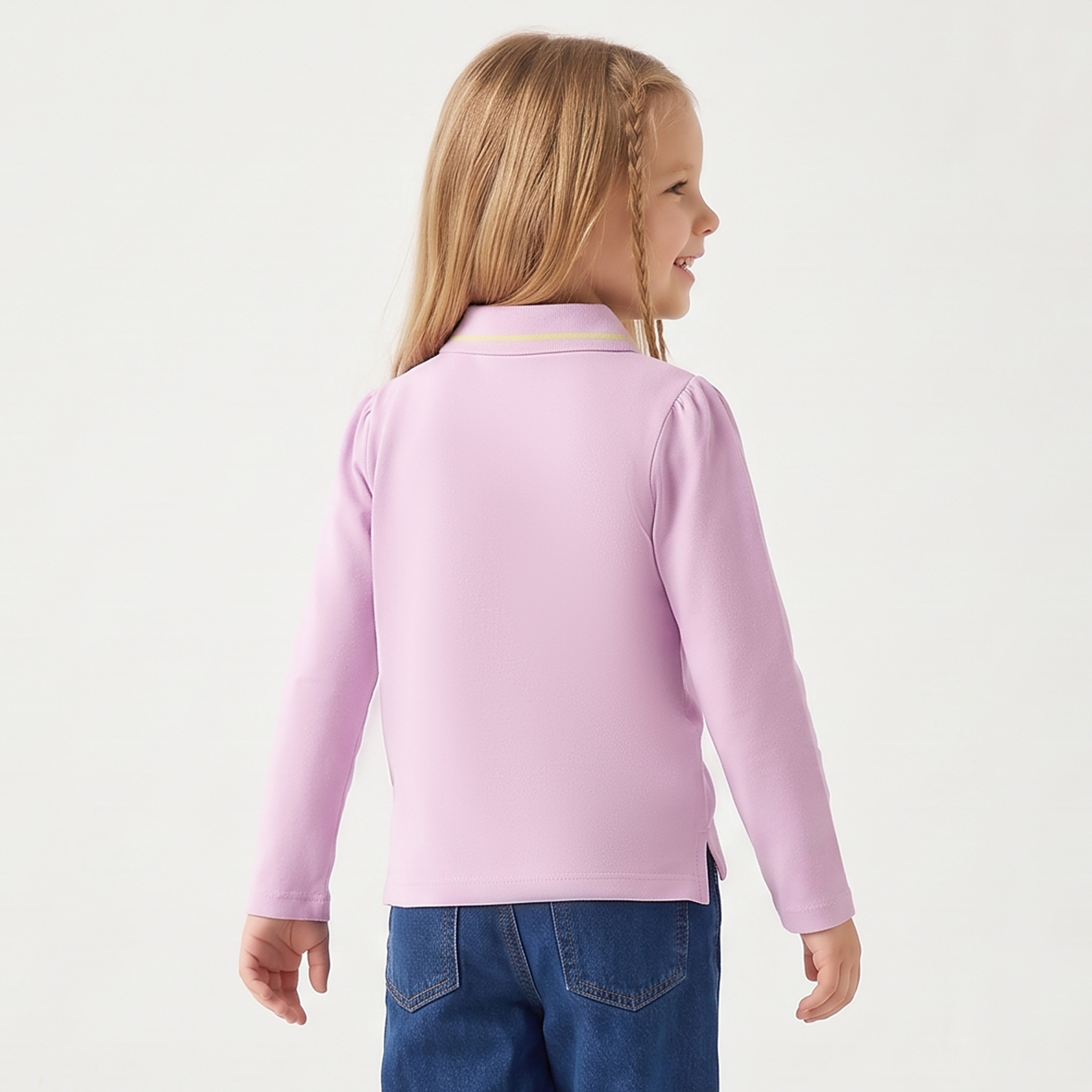 Juniors Collared Long Sleeves Polo T-shirt with Bow Embroidery-baby-girls-clothing-tshirts-image-3