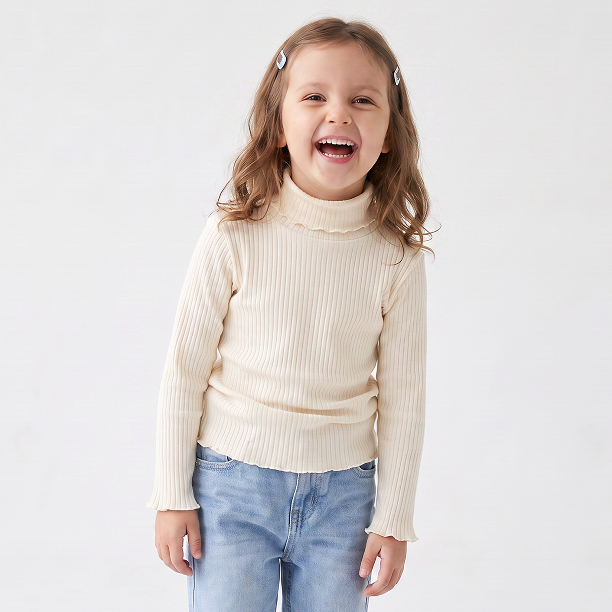 تيشيرت مضلع بياقة عالية وأكمام طويلة من جونيورز-girls-clothing-tshirts-image-1