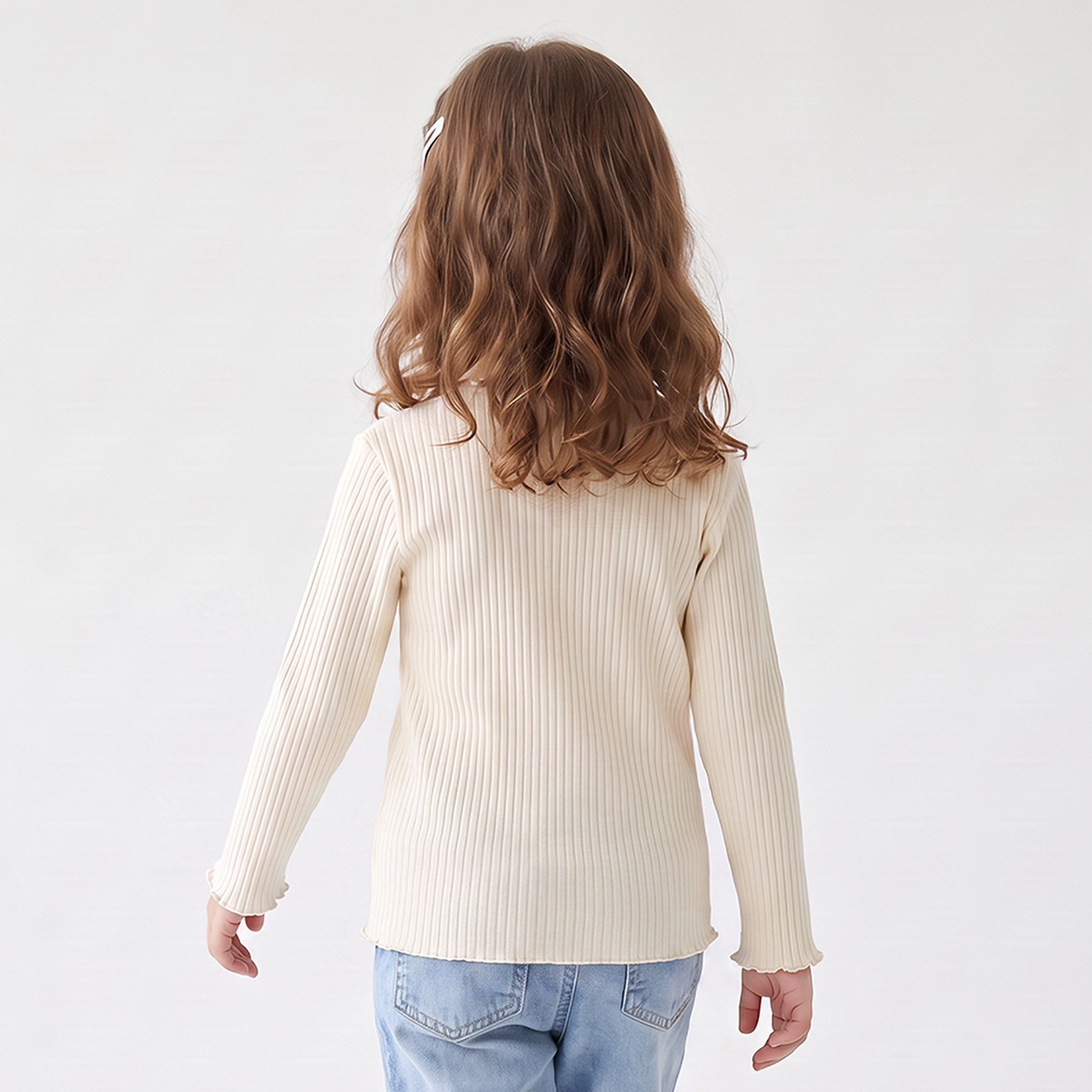 تيشيرت مضلع بياقة عالية وأكمام طويلة من جونيورز-girls-clothing-tshirts-image-3
