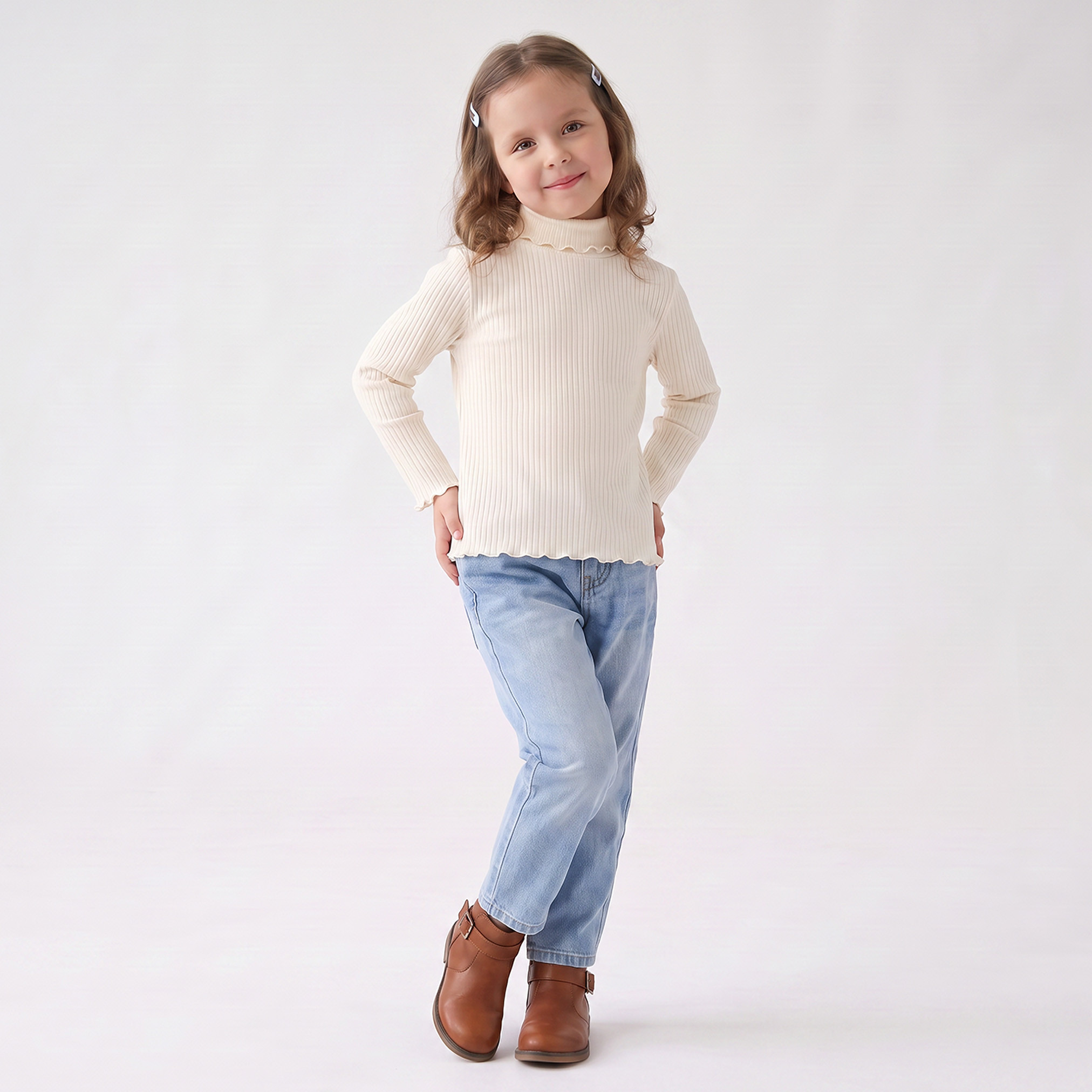 تيشيرت مضلع بياقة عالية وأكمام طويلة من جونيورز-girls-clothing-tshirts-image-5