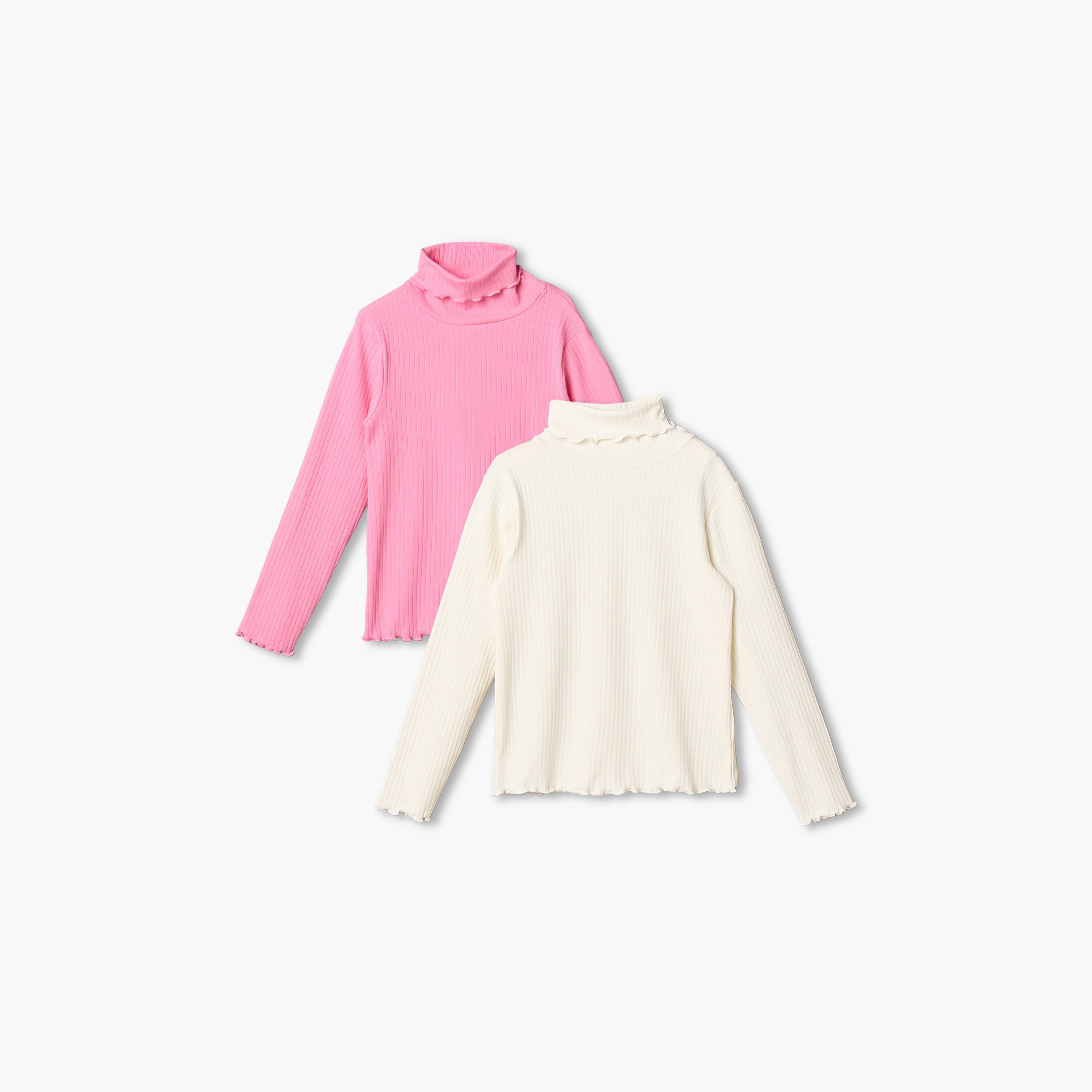 Juniors High Neck Long Sleeves T-shirt with Ribbed Design-girls-clothing-tshirts-image-1
