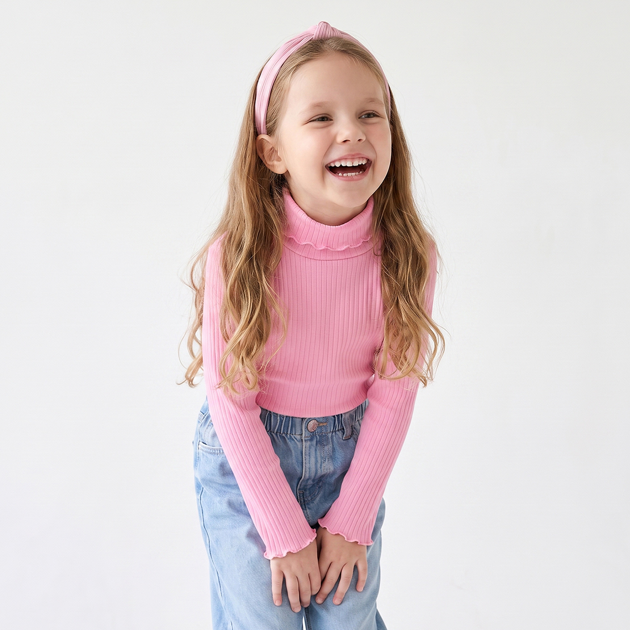 Juniors High Neck Long Sleeves T-shirt with Ribbed Design-girls-clothing-tshirts-image-4